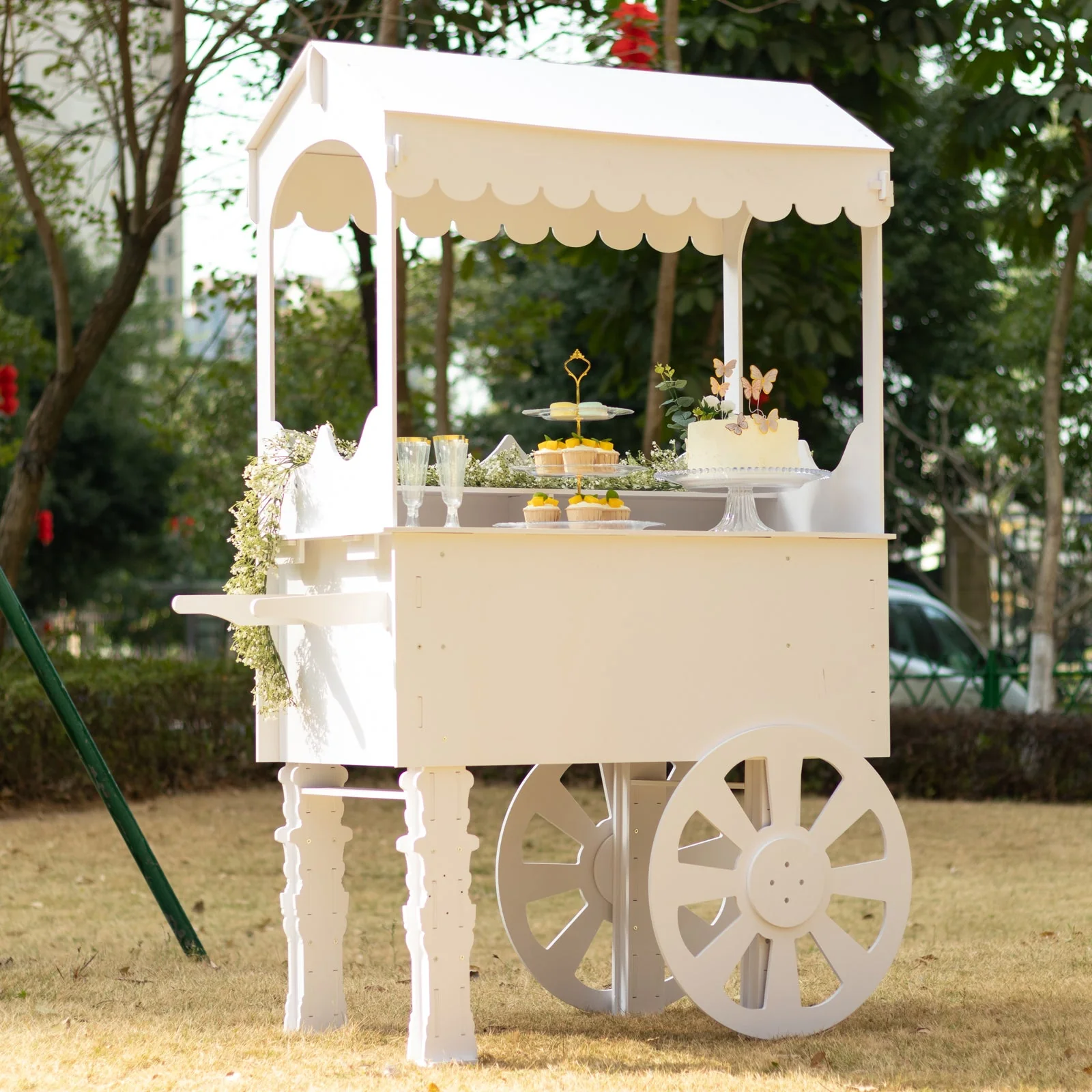 6ft Tall White Candy Cart with Shelf and Wheels for Candy and Dessert Display - Decoration for Parties, Weddings - Image 2