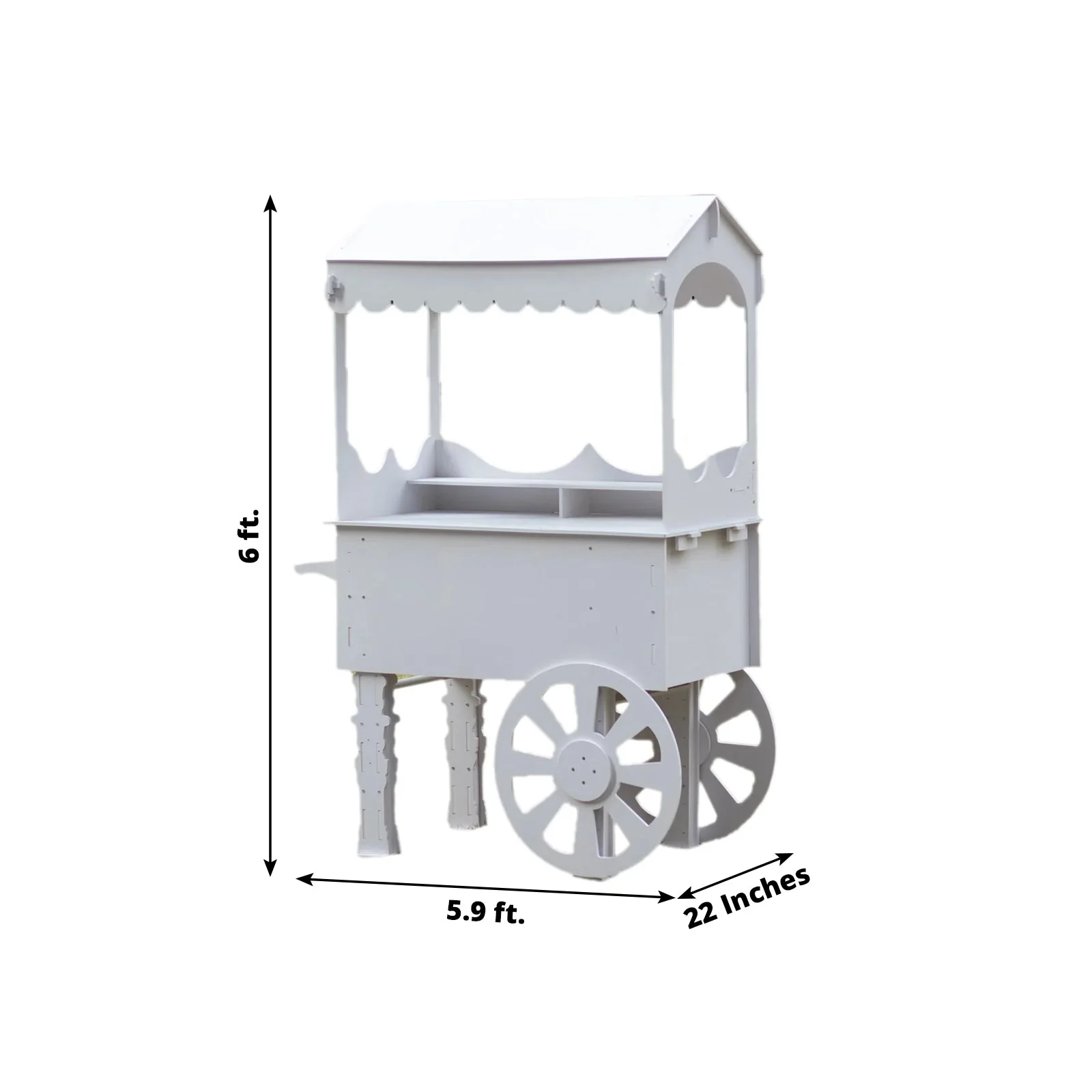 6ft Tall White Candy Cart with Shelf and Wheels for Candy and Dessert Display - Decoration for Parties, Weddings - Image 3