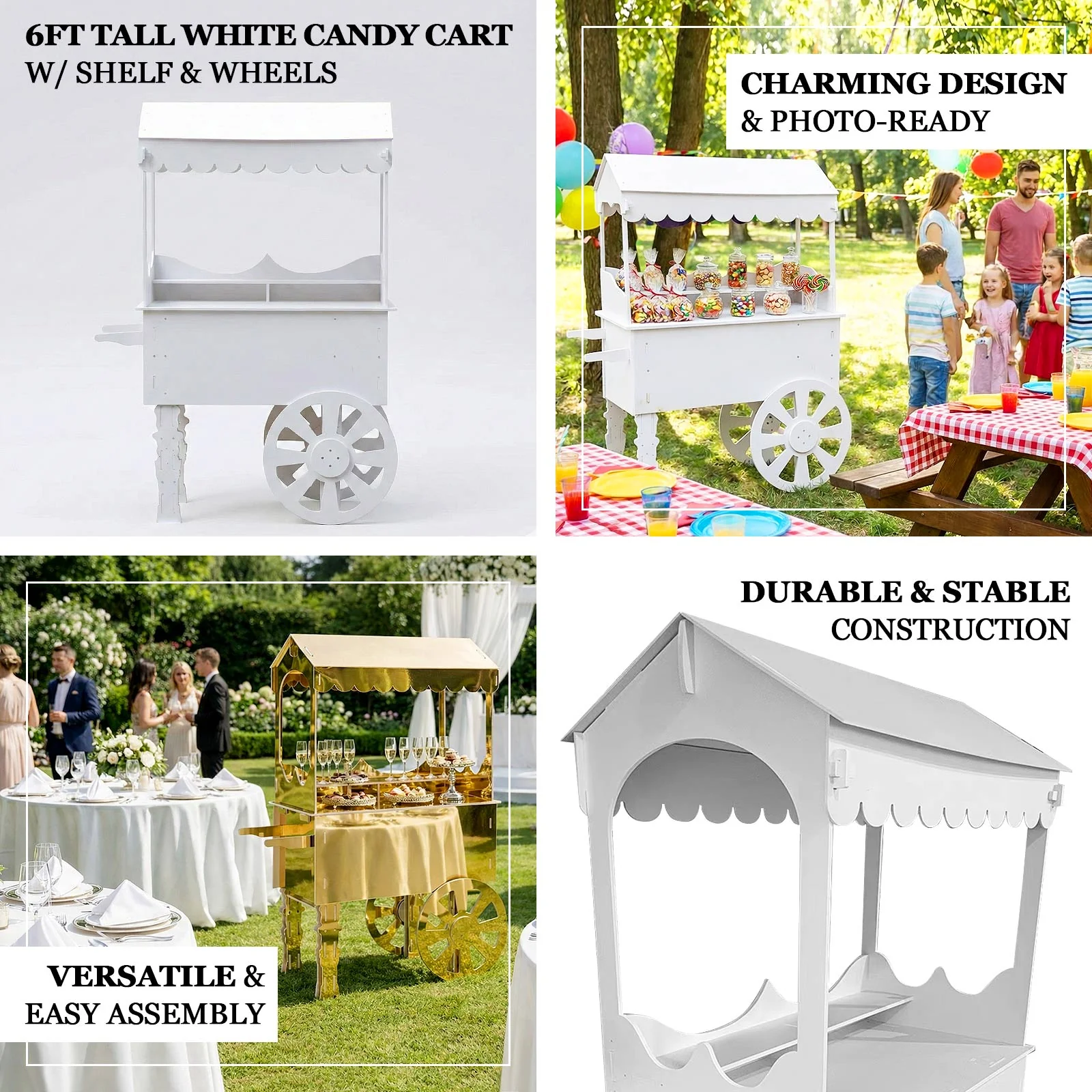 6ft Tall White Candy Cart with Shelf and Wheels for Candy and Dessert Display - Decoration for Parties, Weddings - Image 4