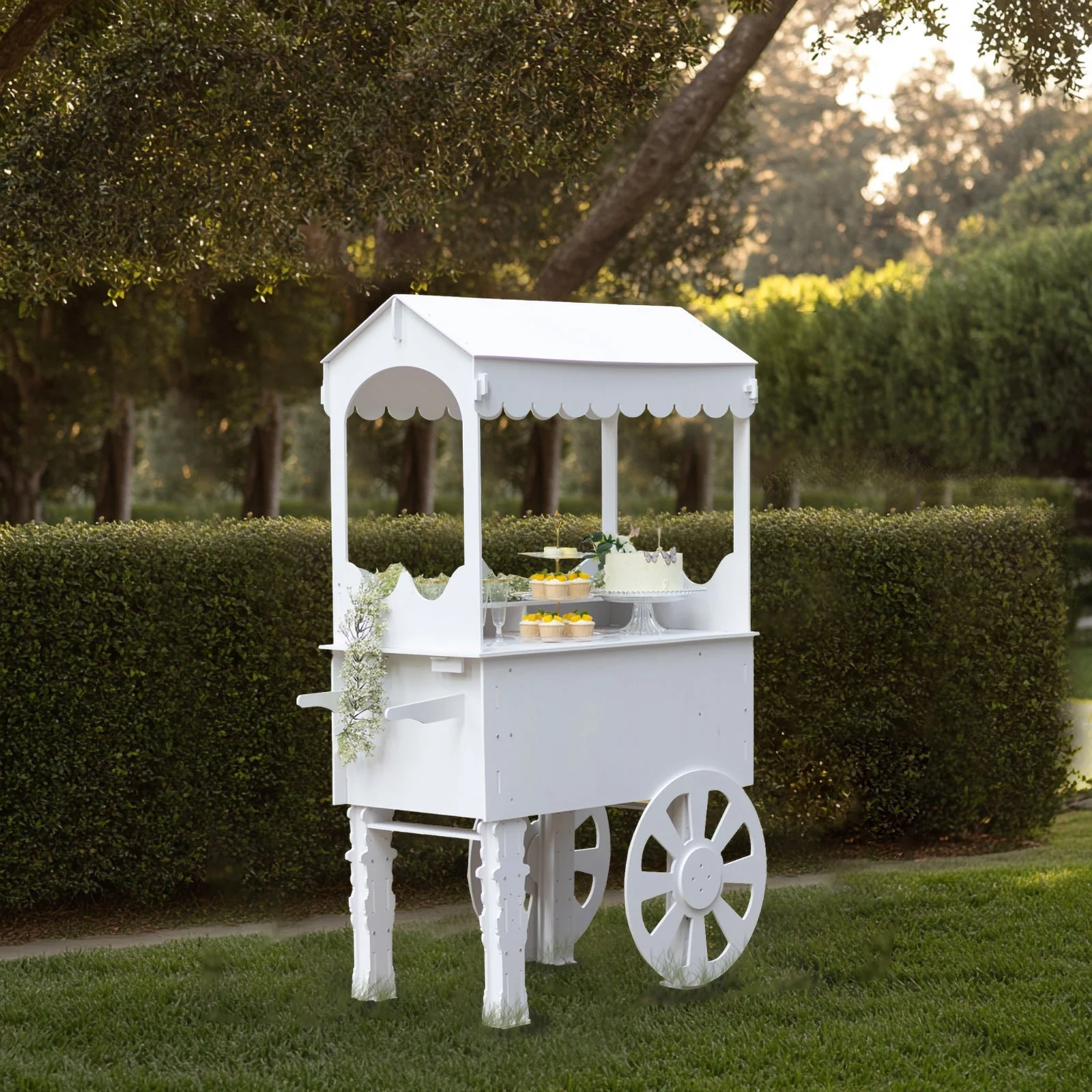 6ft Tall White Candy Cart with Shelf and Wheels for Candy and Dessert Display - Decoration for Parties, Weddings - Image 7
