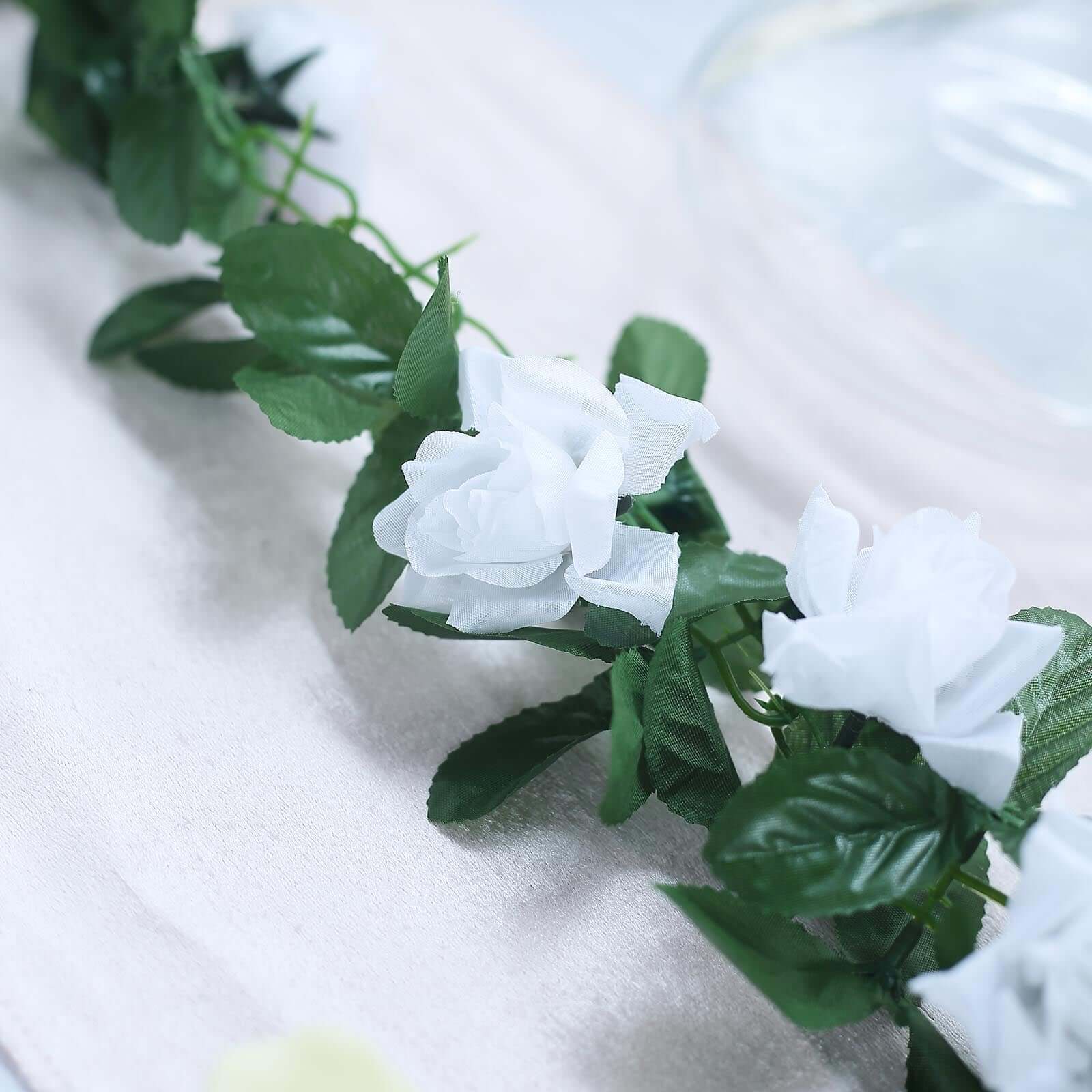 White Artificial Silk Rose Garland UV Protected Flower Chain 6ft - Image 7