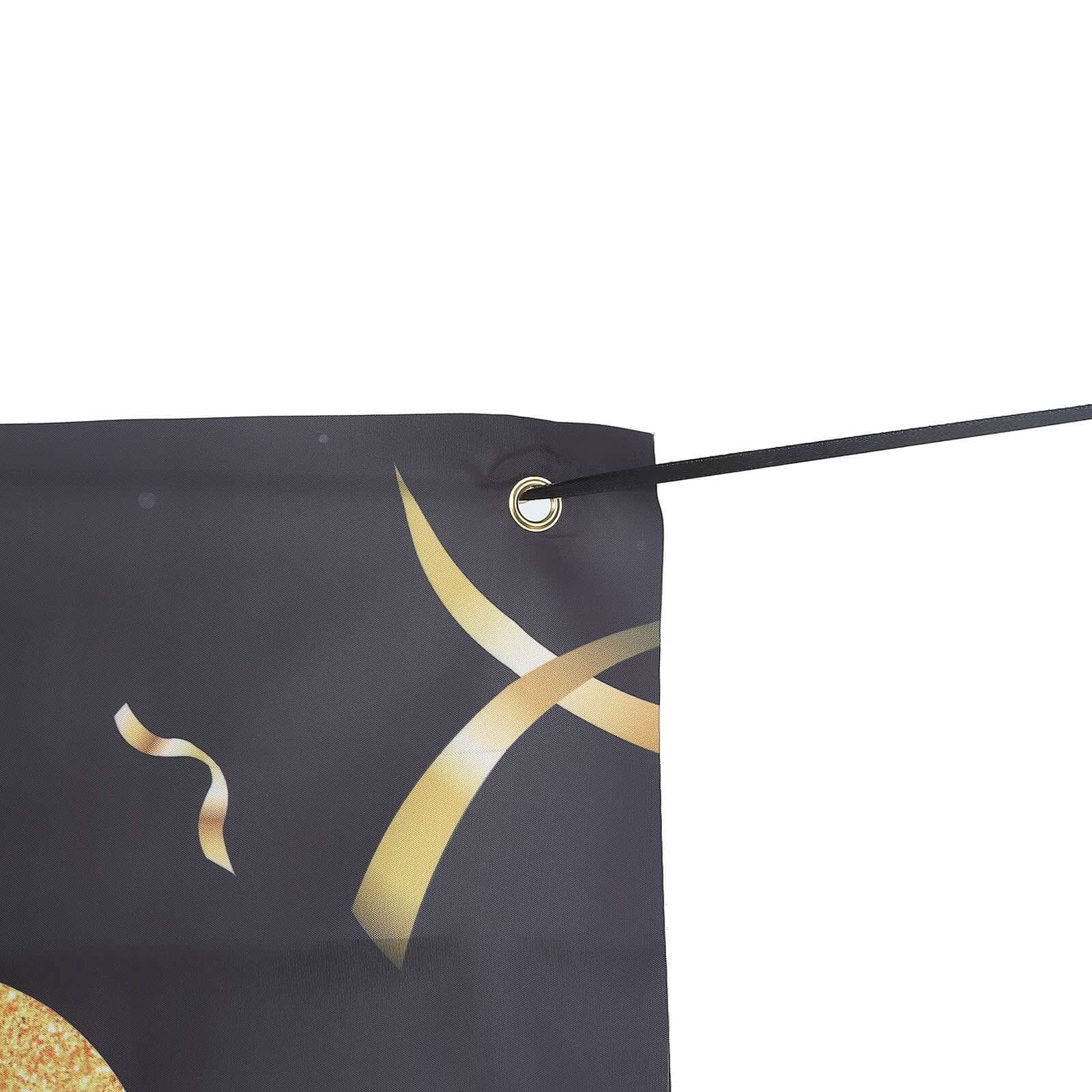 Black / Gold Happy Birthday Photo Booth Backdrop Decoration, Large Polyester Background Banner 6ftx3ft - Image 9