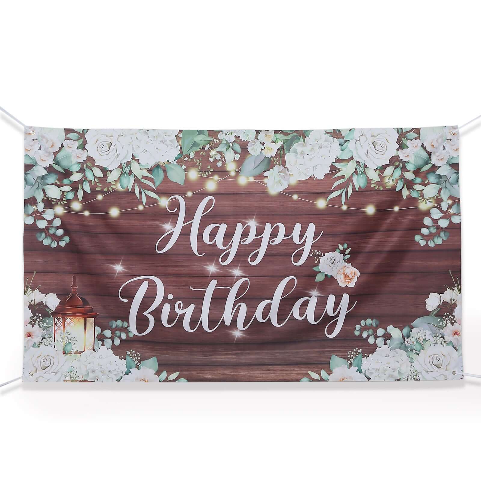 White Brown Rustic Wood Floral Happy Birthday Photo Backdrop, Large Polyester Background Banner 6ftx3ft - Image 10