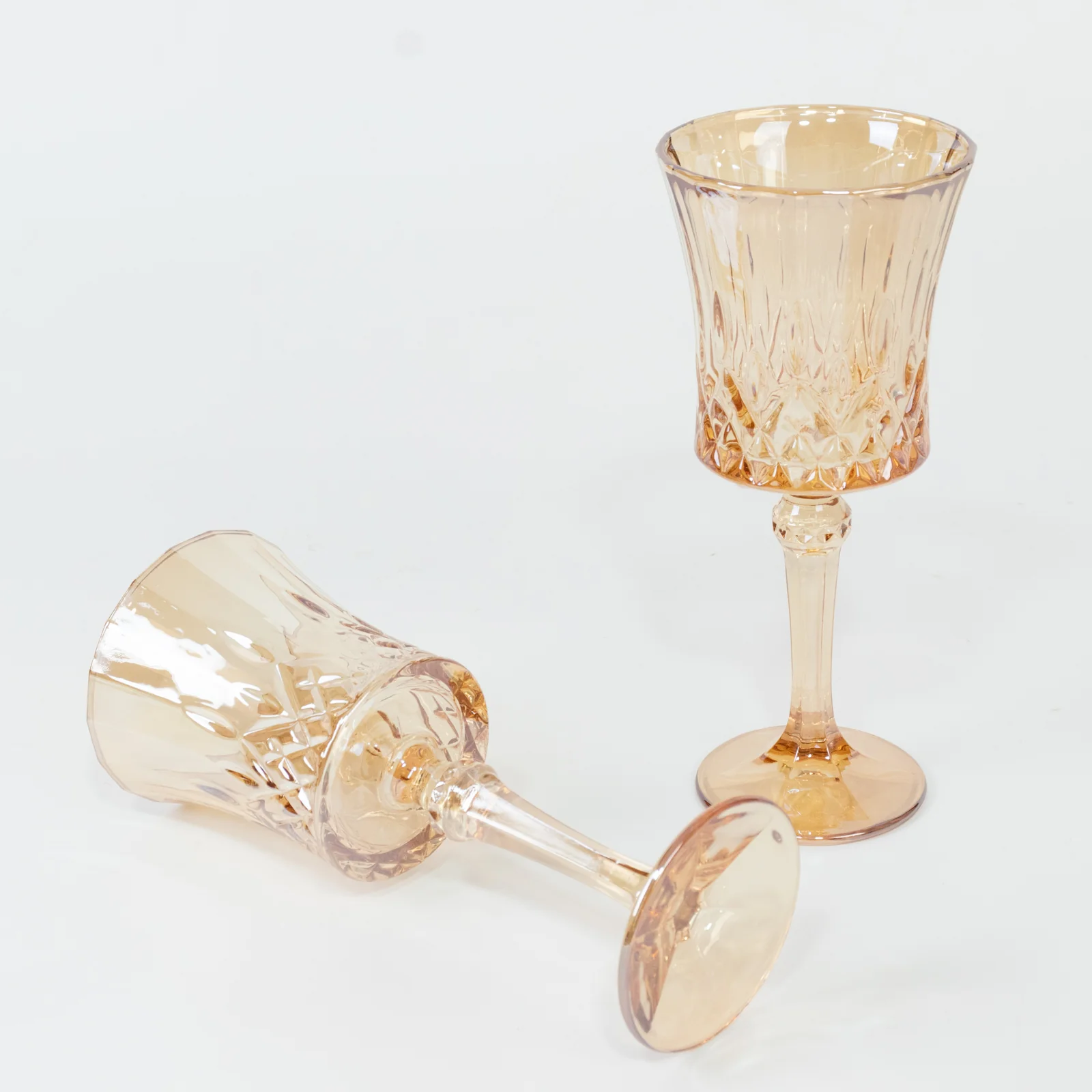 6 Pack Crystal Cut Glass Goblets 9oz Amber Gold – Elegant Vintage Wine, Water & Cocktail Glasses for Table Settings - Image 8