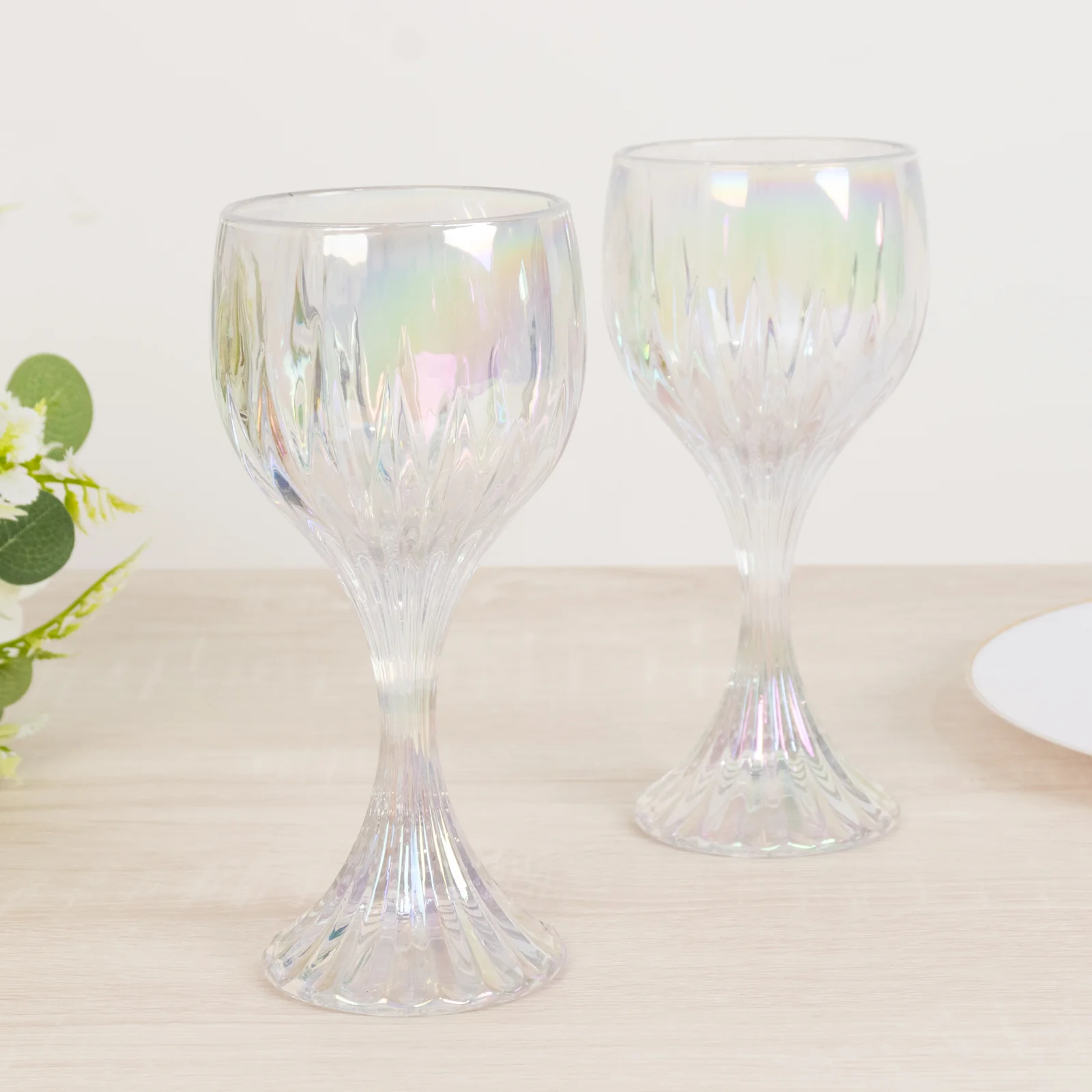 6 Pack Prism Cut Wine Glass Goblets – Iridescent Clear 10oz Crystal Stemware for Red & White Wine