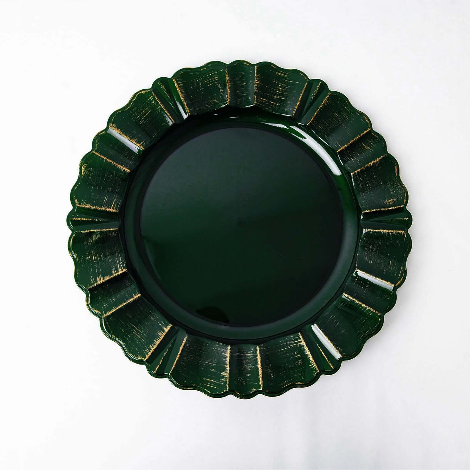 6-Pack Acrylic Plastic Charger Plates 13" Round Hunter Emerald Green with Gold Brushed Wavy Scalloped Rim - Dinner Charger Tableware - Image 6