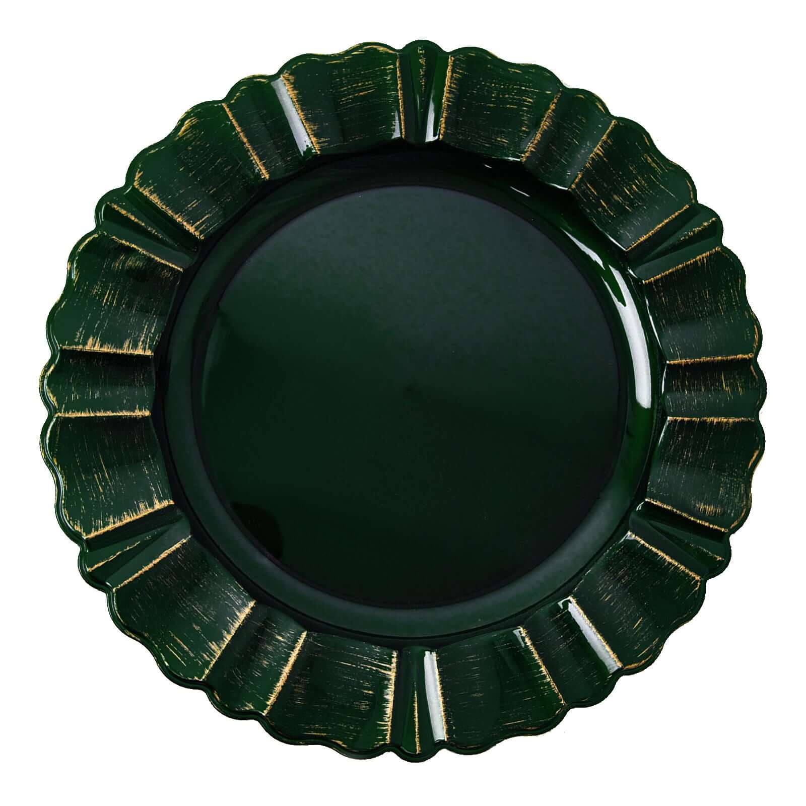 6-Pack Acrylic Plastic Charger Plates 13" Round Hunter Emerald Green with Gold Brushed Wavy Scalloped Rim - Dinner Charger Tableware - Image 7