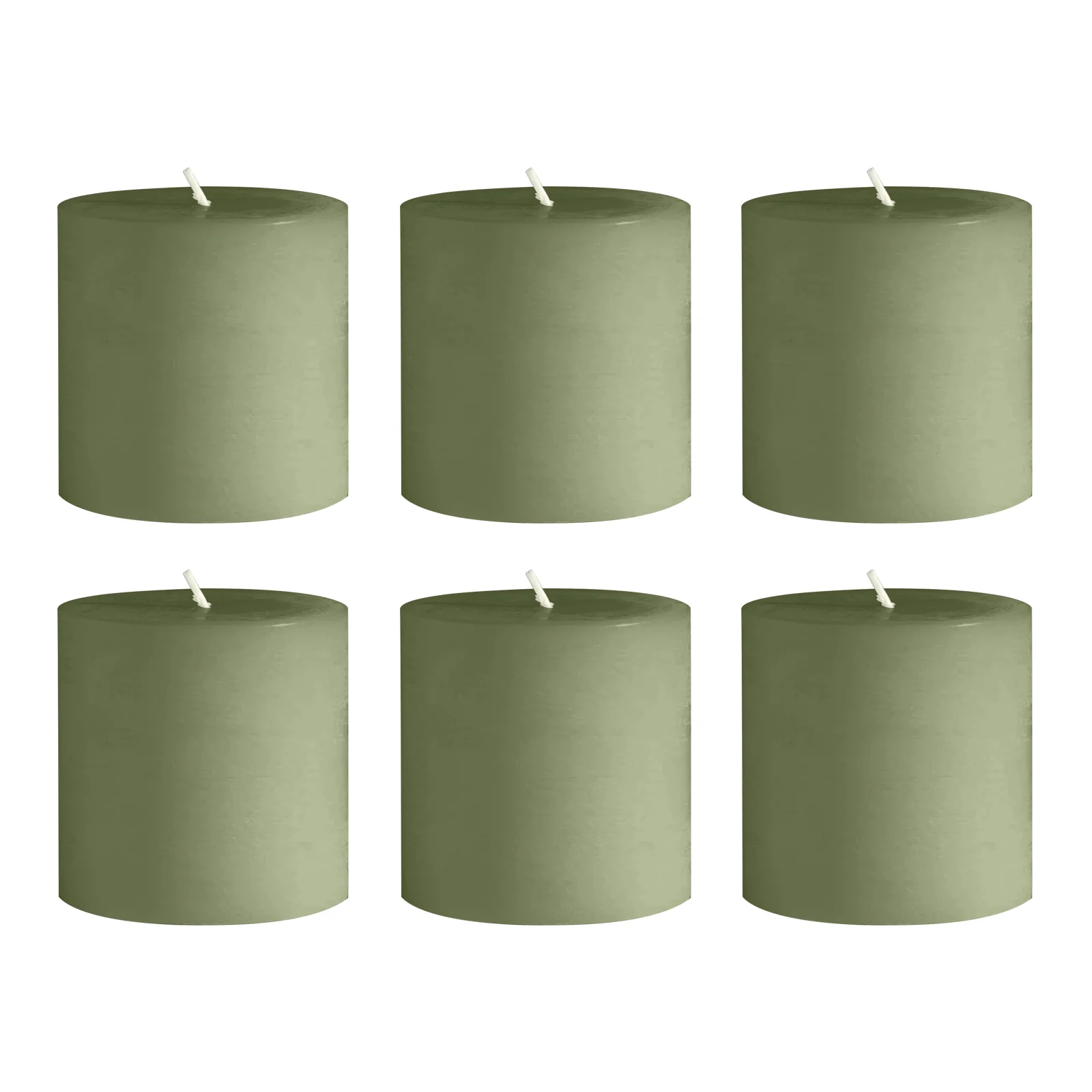 6-Pack Unscented Pillar Candles – Dripless 3"x3" Dusty Sage Green Paraffin Wax with Smokeless Cotton Wicks, Clean & Long-Lasting 30-Hour Burn - Image 6