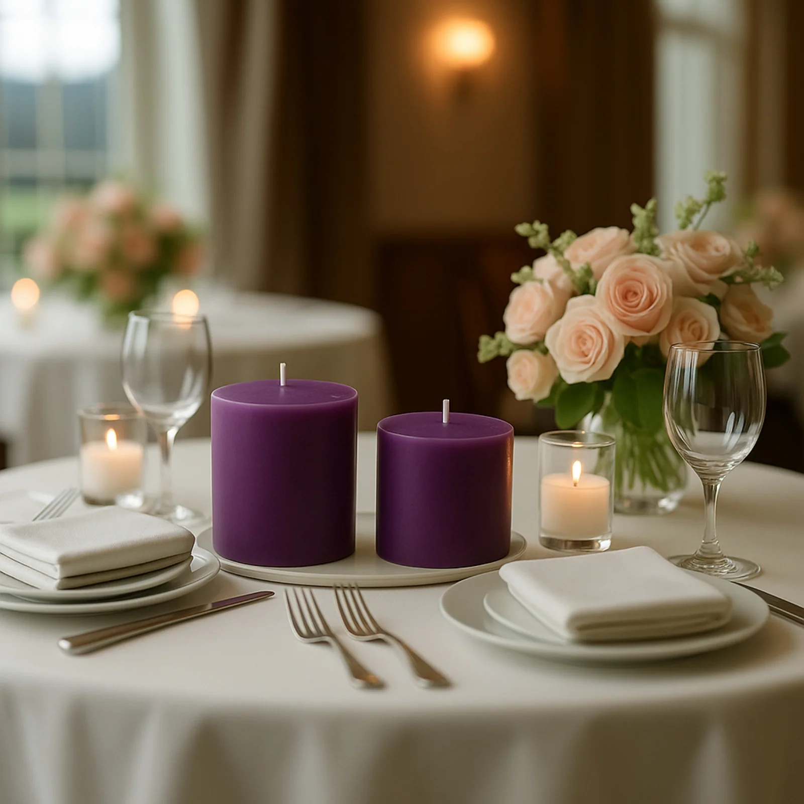 6-Pack Unscented Pillar Candles – Dripless 3"x3" Purple Paraffin Wax with Smokeless Cotton Wicks, Clean & Long-Lasting 30-Hour Burn - Image 2