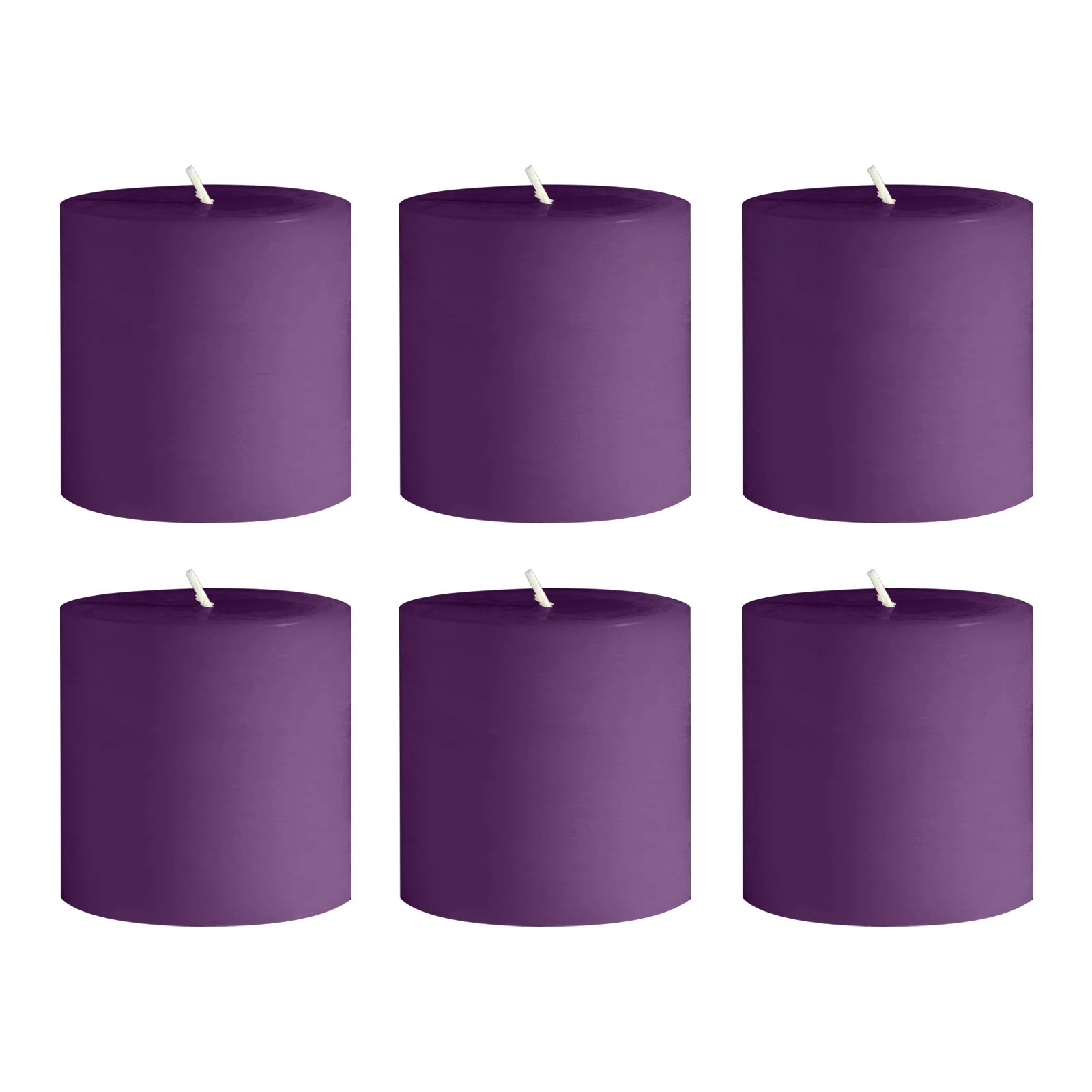 6-Pack Unscented Pillar Candles – Dripless 3"x3" Purple Paraffin Wax with Smokeless Cotton Wicks, Clean & Long-Lasting 30-Hour Burn - Image 6