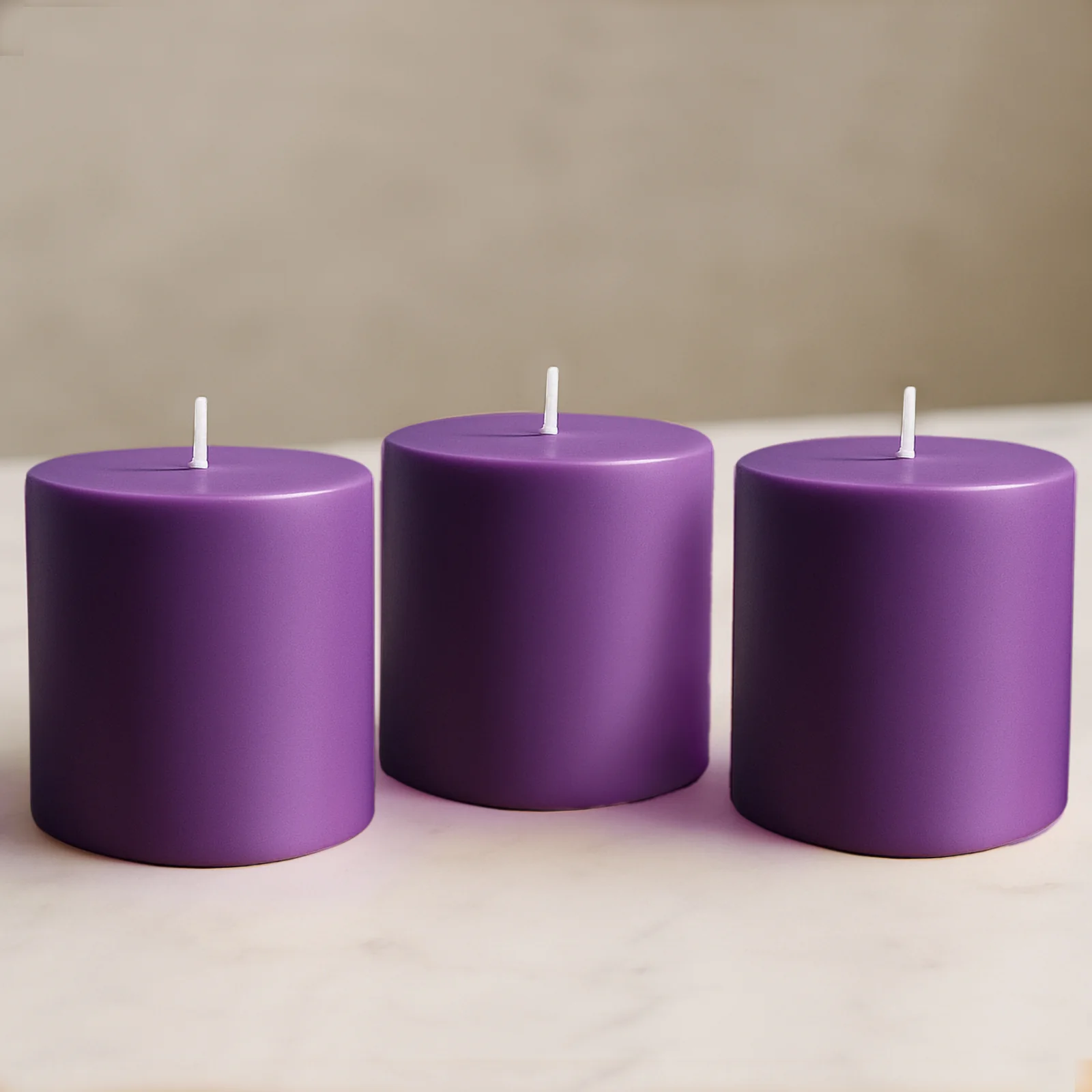6-Pack Unscented Pillar Candles – Dripless 3"x3" Purple Paraffin Wax with Smokeless Cotton Wicks, Clean & Long-Lasting 30-Hour Burn - Image 7