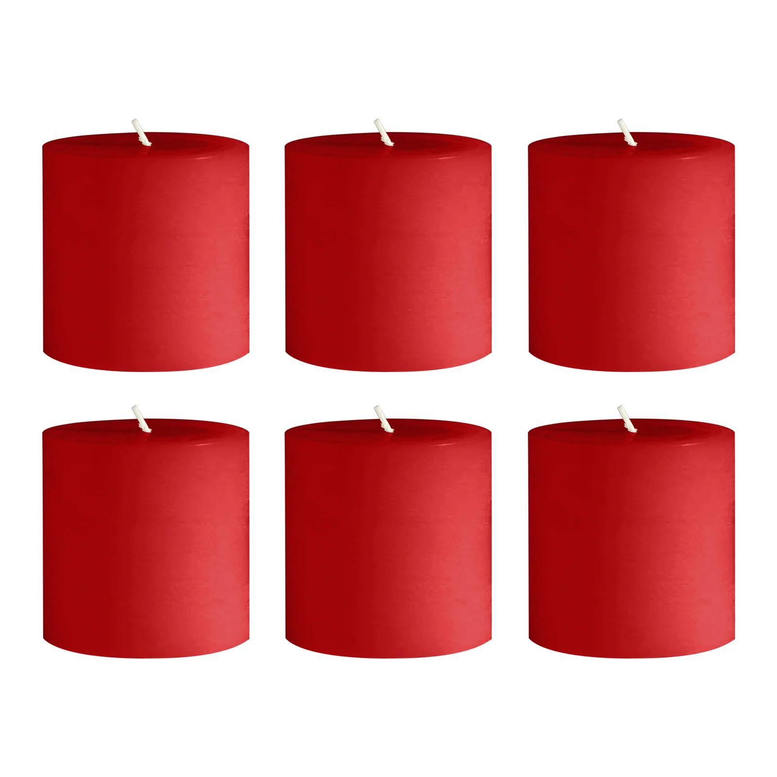 6-Pack Unscented Pillar Candles – Dripless 3"x3" Red Paraffin Wax with Smokeless Cotton Wicks, Clean & Long-Lasting 30-Hour Burn - Image 6