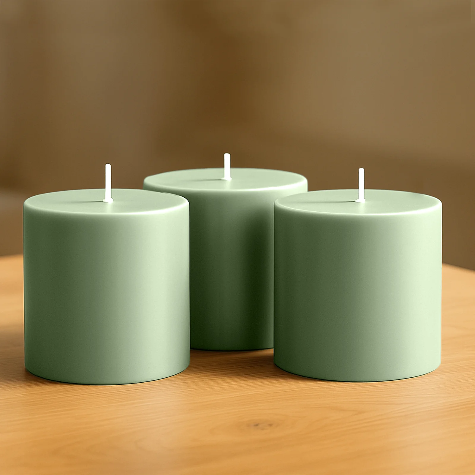 6-Pack Unscented Pillar Candles – Dripless 3"x3" Sage Green Paraffin Wax with Smokeless Cotton Wicks, Clean & Long-Lasting 30-Hour Burn