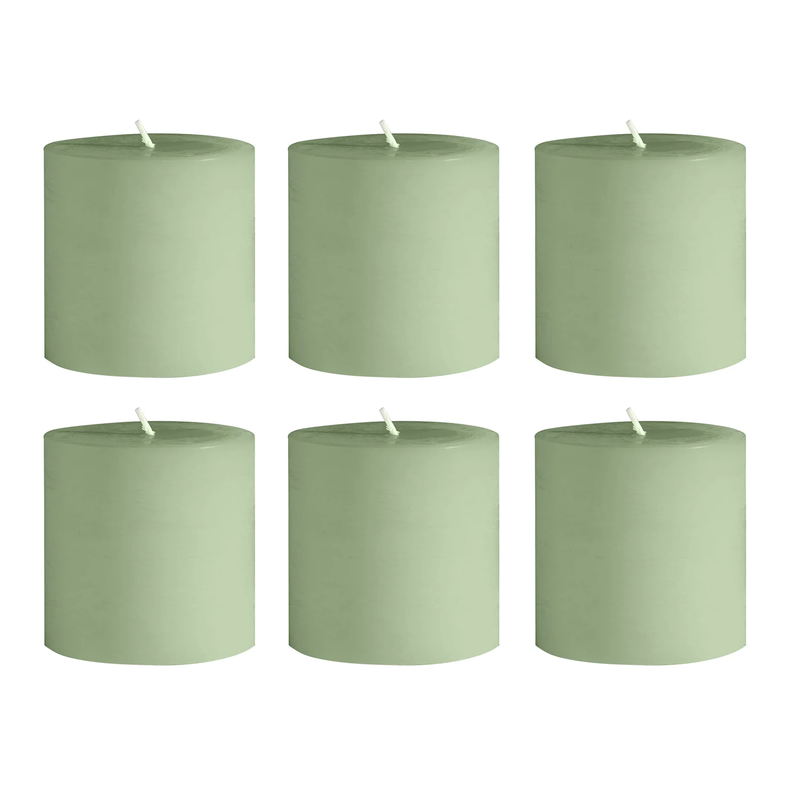 6-Pack Unscented Pillar Candles – Dripless 3"x3" Sage Green Paraffin Wax with Smokeless Cotton Wicks, Clean & Long-Lasting 30-Hour Burn - Image 6