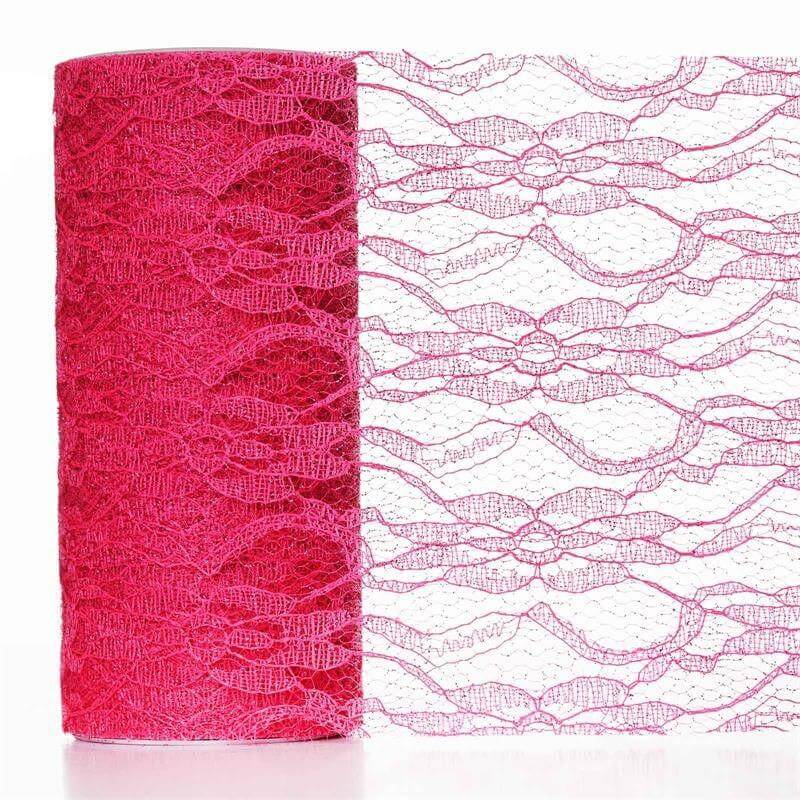 Fuchsia Floral Lace Shimmer Glitter Tulle Fabric Bolt 6"X10 Yards - Image 6