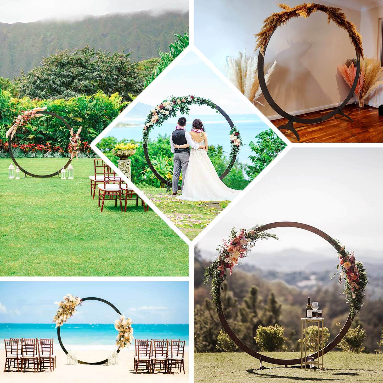Rustic Natural Brown Wood Wedding Arch Photo Backdrop Stand, DIY Round Event Party Arbor 7.4ft - Image 5