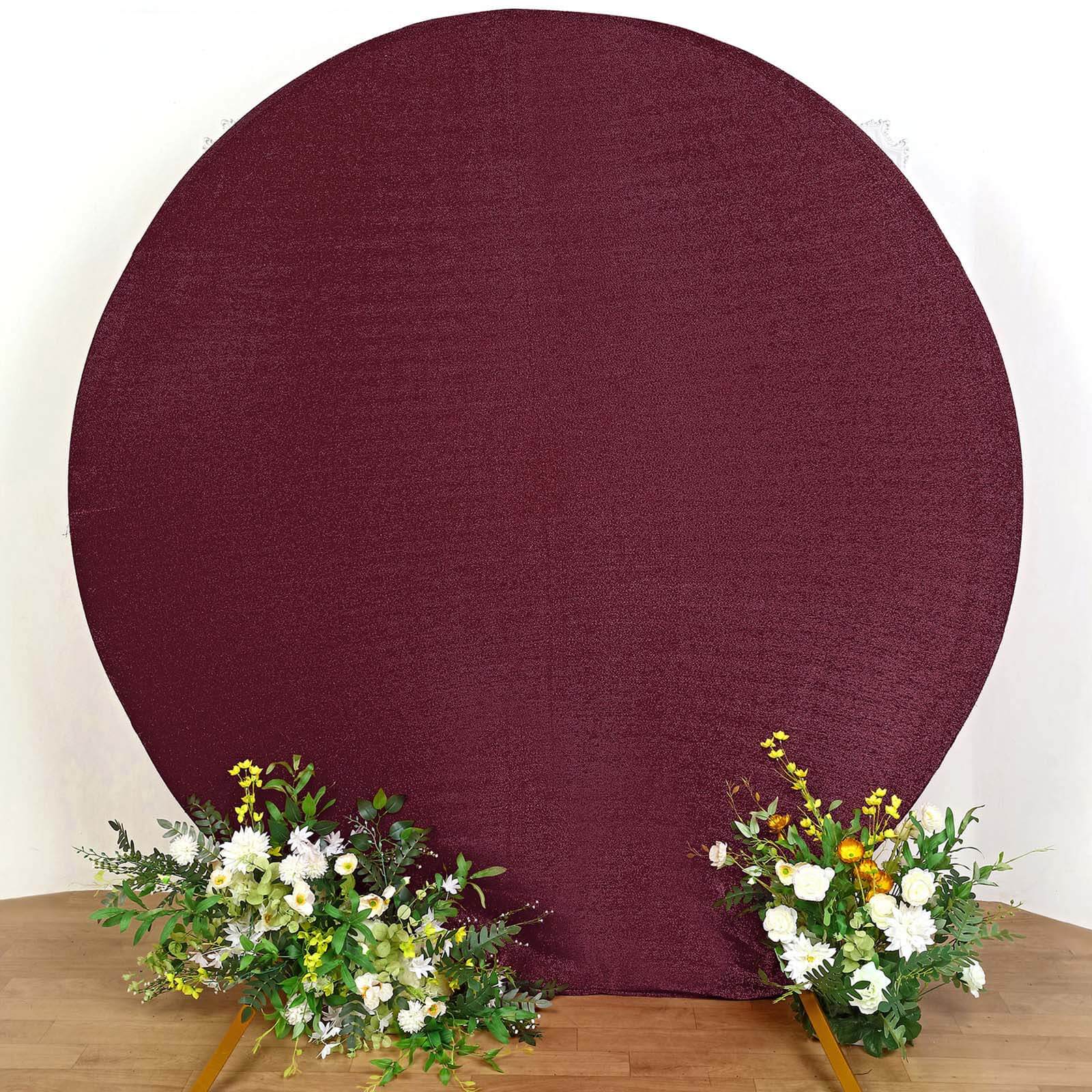 Burgundy Metallic Shimmer Tinsel Spandex Party Photo Backdrop, 2-Sided Round Wedding Arch Cover 7.5ft - Image 5