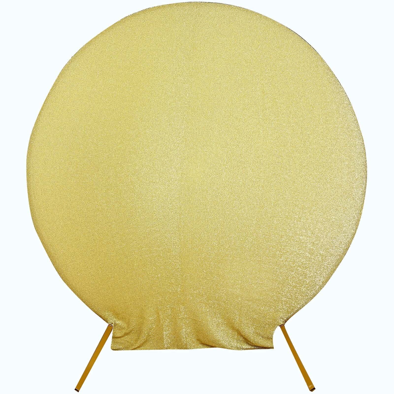 Champagne Metallic Shimmer Tinsel Spandex Party Photo Backdrop, 2-Sided Round Wedding Arch Cover 7.5ft - Image 6