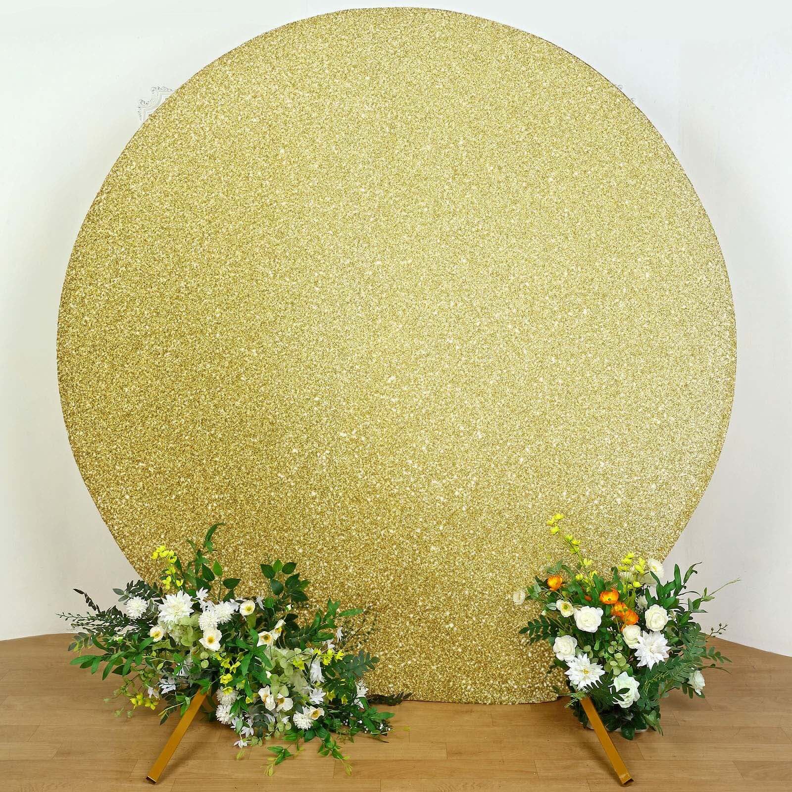 Champagne Metallic Shimmer Tinsel Spandex Party Photo Backdrop, 2-Sided Round Wedding Arch Cover 7.5ft - Image 8