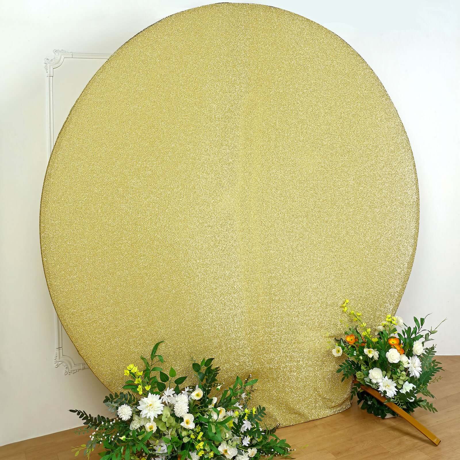 Champagne Metallic Shimmer Tinsel Spandex Party Photo Backdrop, 2-Sided Round Wedding Arch Cover 7.5ft - Image 9