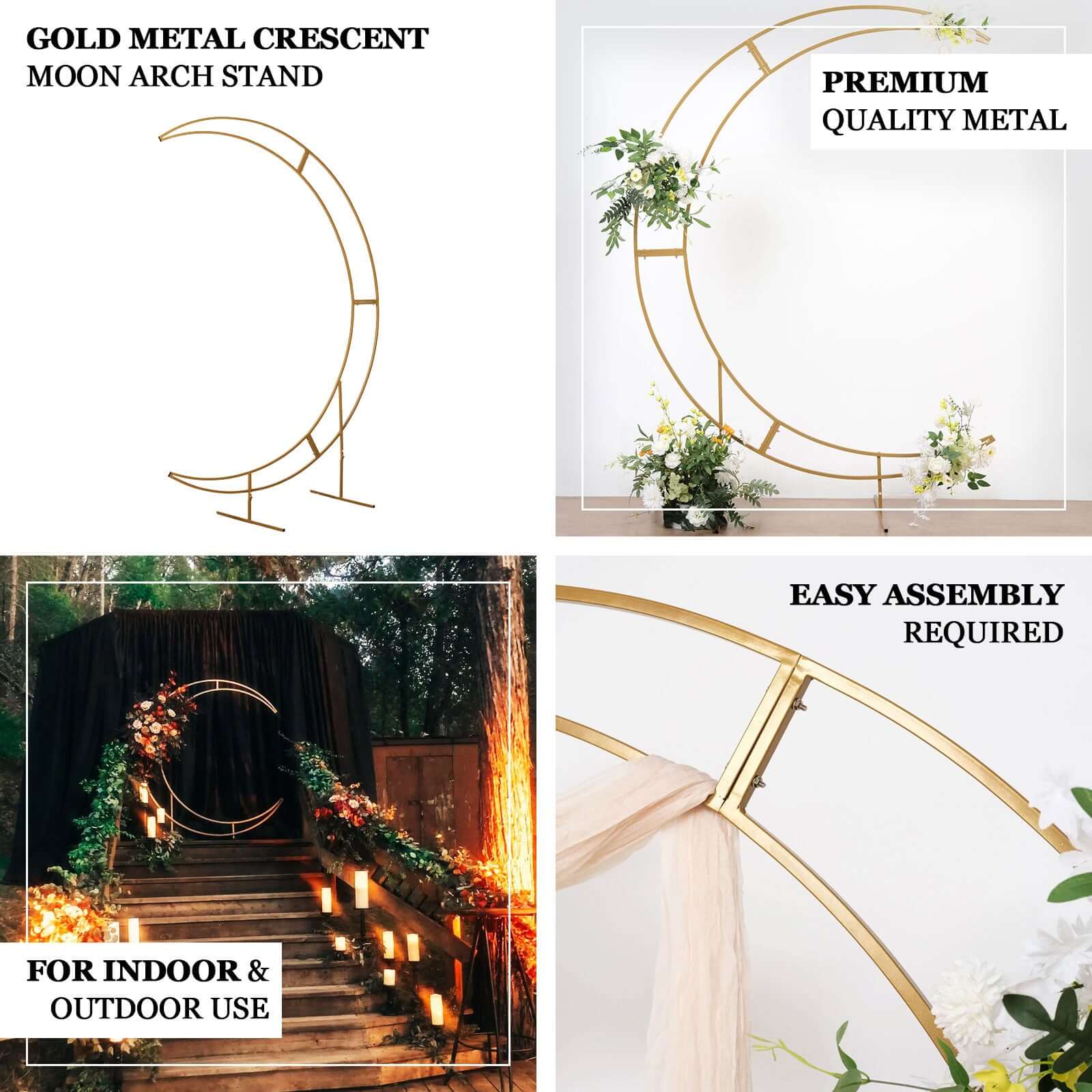 Gold Metal Half Crescent Moon Wedding Arch Flower Stand, Curved Arbor Balloon Frame 7.5ft - Image 4