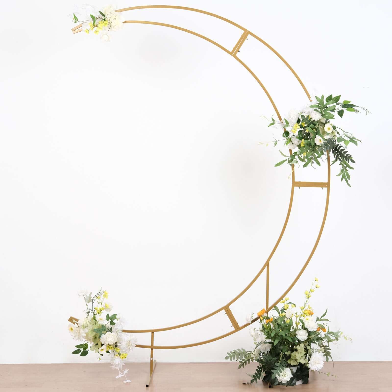 Gold Metal Half Crescent Moon Wedding Arch Flower Stand, Curved Arbor Balloon Frame 7.5ft - Image 7