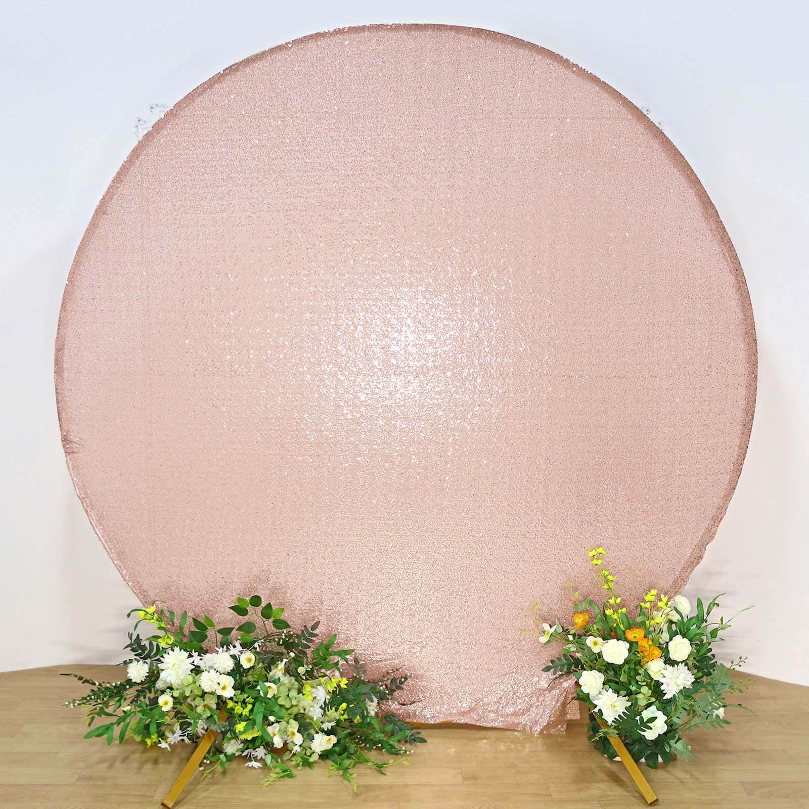 Metallic Blush Sparkle Sequin Photo Backdrop Stand Cover, Shiny Shimmer Round Wedding Arch Cover, 2-Sided Custom Fit 7.5ft - Image 5