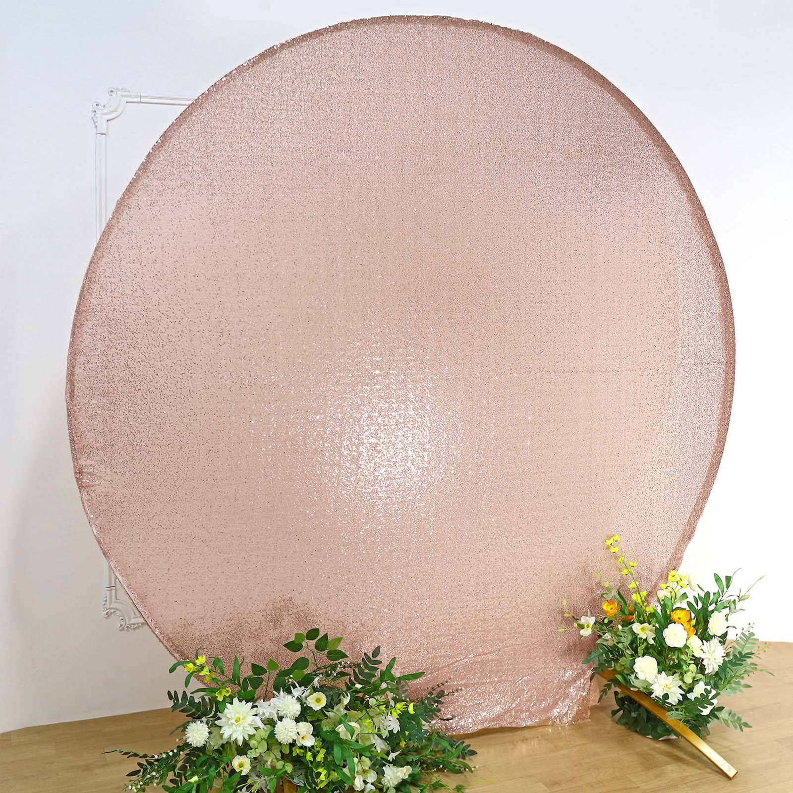 Metallic Blush Sparkle Sequin Photo Backdrop Stand Cover, Shiny Shimmer Round Wedding Arch Cover, 2-Sided Custom Fit 7.5ft - Image 7