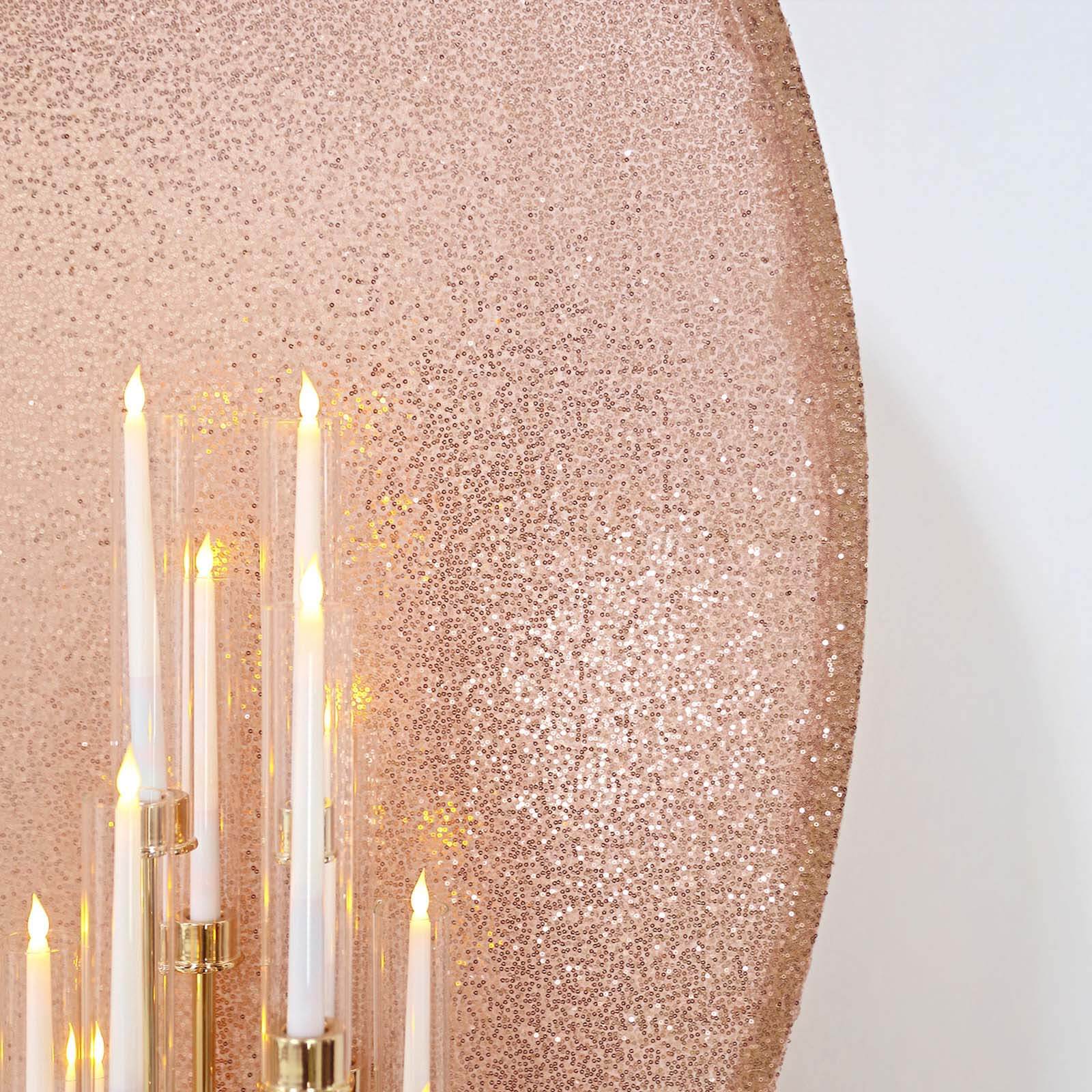 Metallic Blush Sparkle Sequin Photo Backdrop Stand Cover, Shiny Shimmer Round Wedding Arch Cover, 2-Sided Custom Fit 7.5ft - Image 9