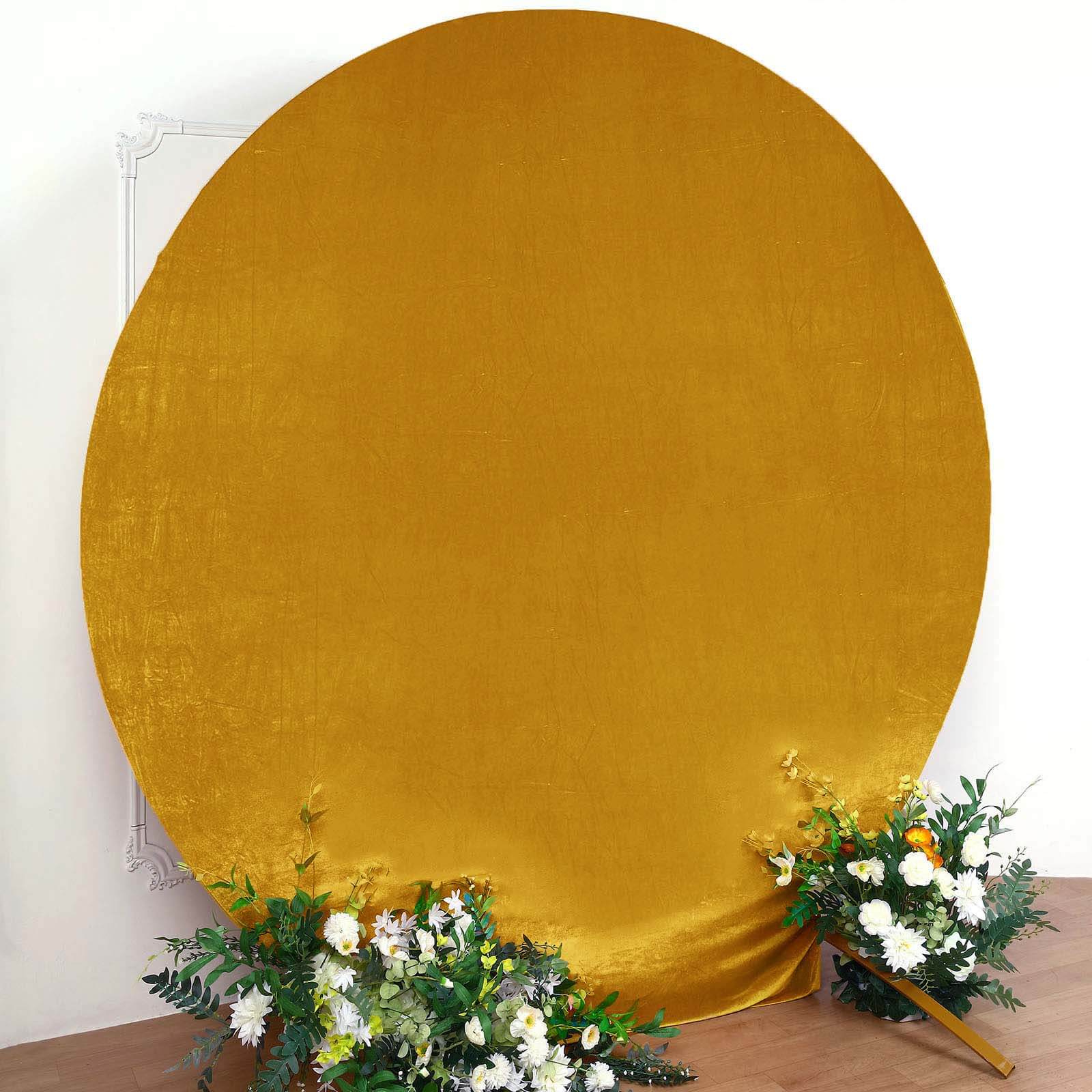 Gold Soft Velvet Fitted Round Wedding Arch Backdrop Cover 7.5ft - Image 8