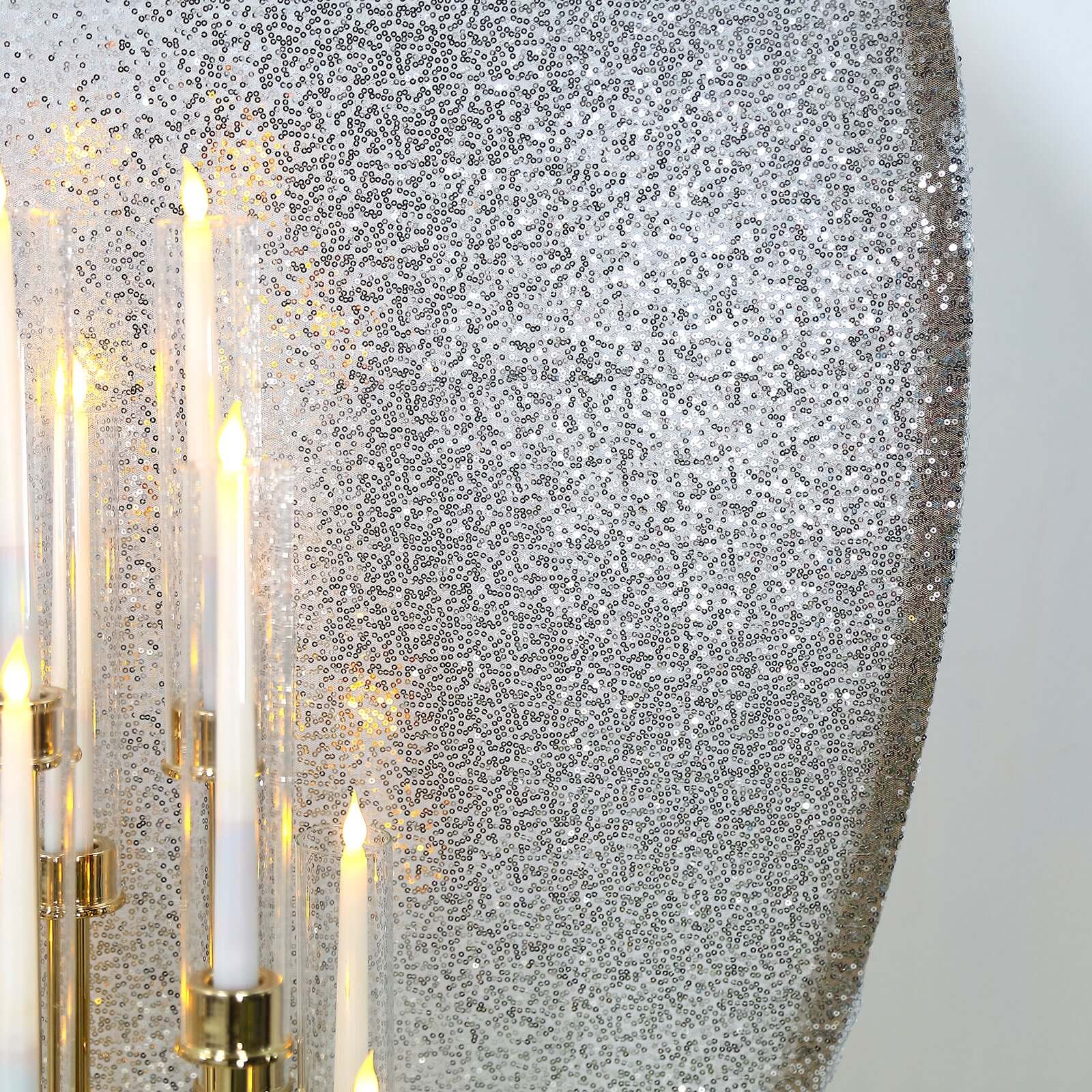 Metallic Silver Sparkle Sequin Photo Backdrop Stand Cover, Shiny Shimmer Round Wedding Arch Cover, 2-Sided Custom Fit 7.5ft - Image 11