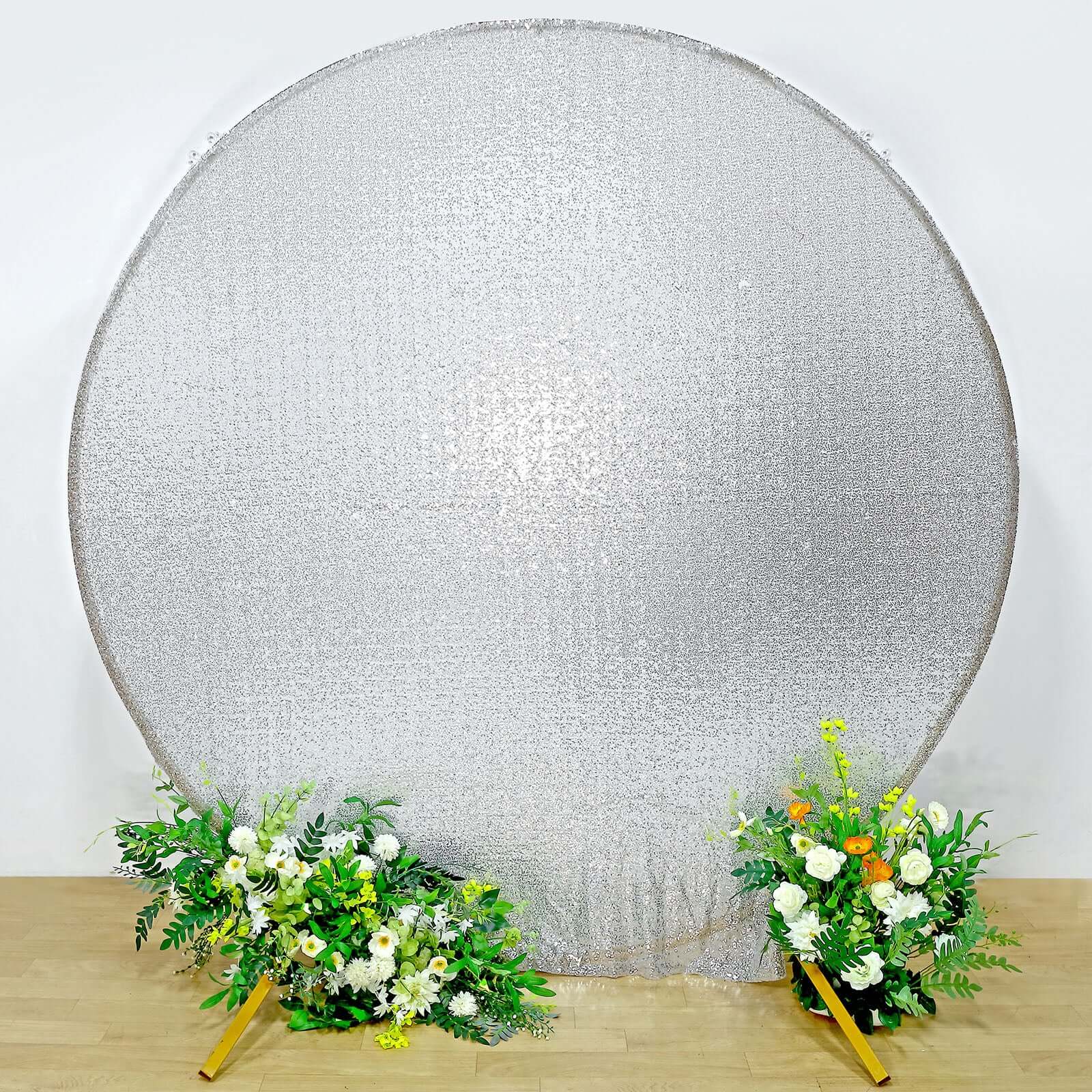 Metallic Silver Sparkle Sequin Photo Backdrop Stand Cover, Shiny Shimmer Round Wedding Arch Cover, 2-Sided Custom Fit 7.5ft - Image 5