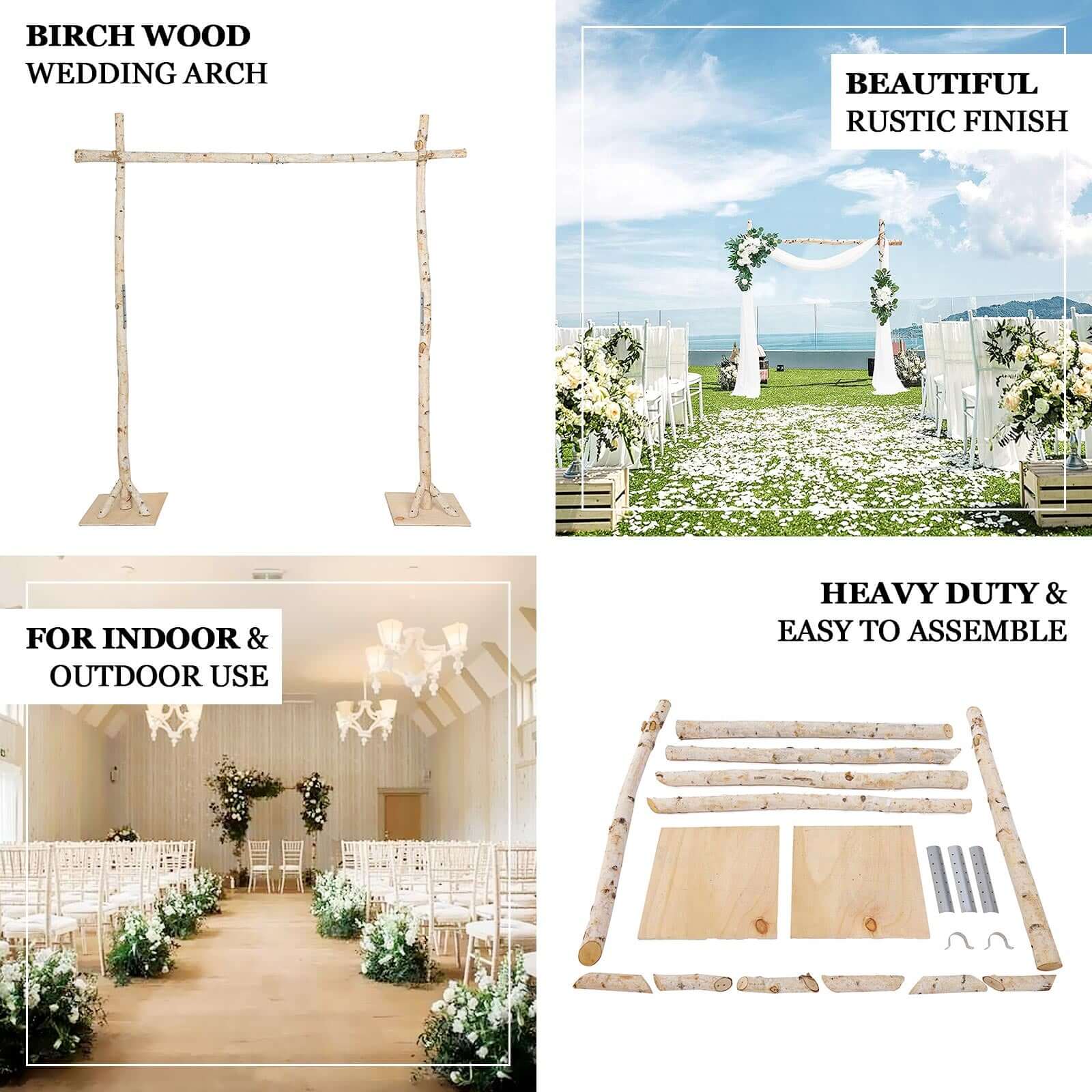 Rustic Natural Birchwood Square Wedding Ceremony Backdrop Stand 7.5ft - Image 4