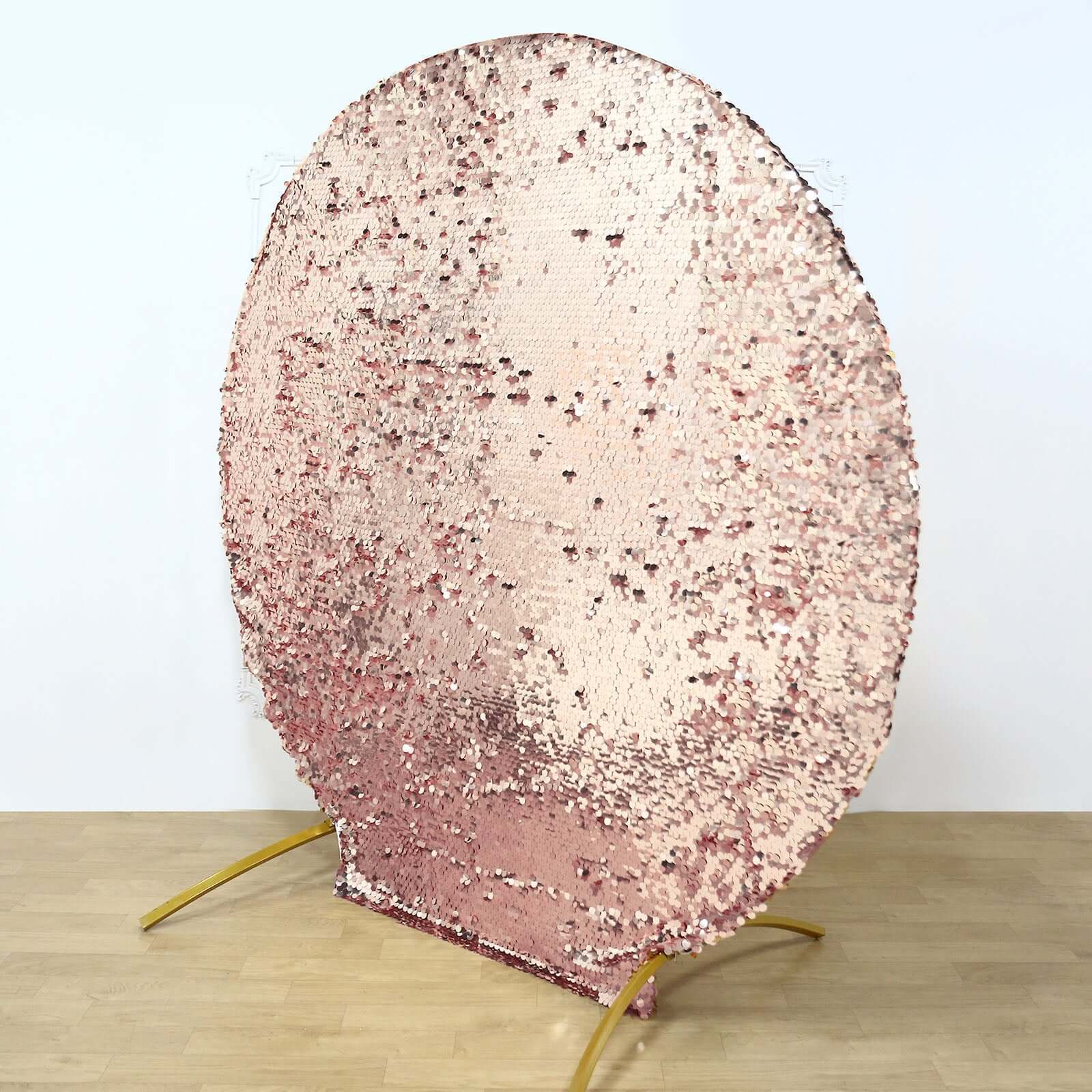 Sparkly Rose Gold Double Sided Big Payette Sequin Wedding Arch Backdrop Cover, Round Fitted Arbor Cover 7.5ft - Image 2