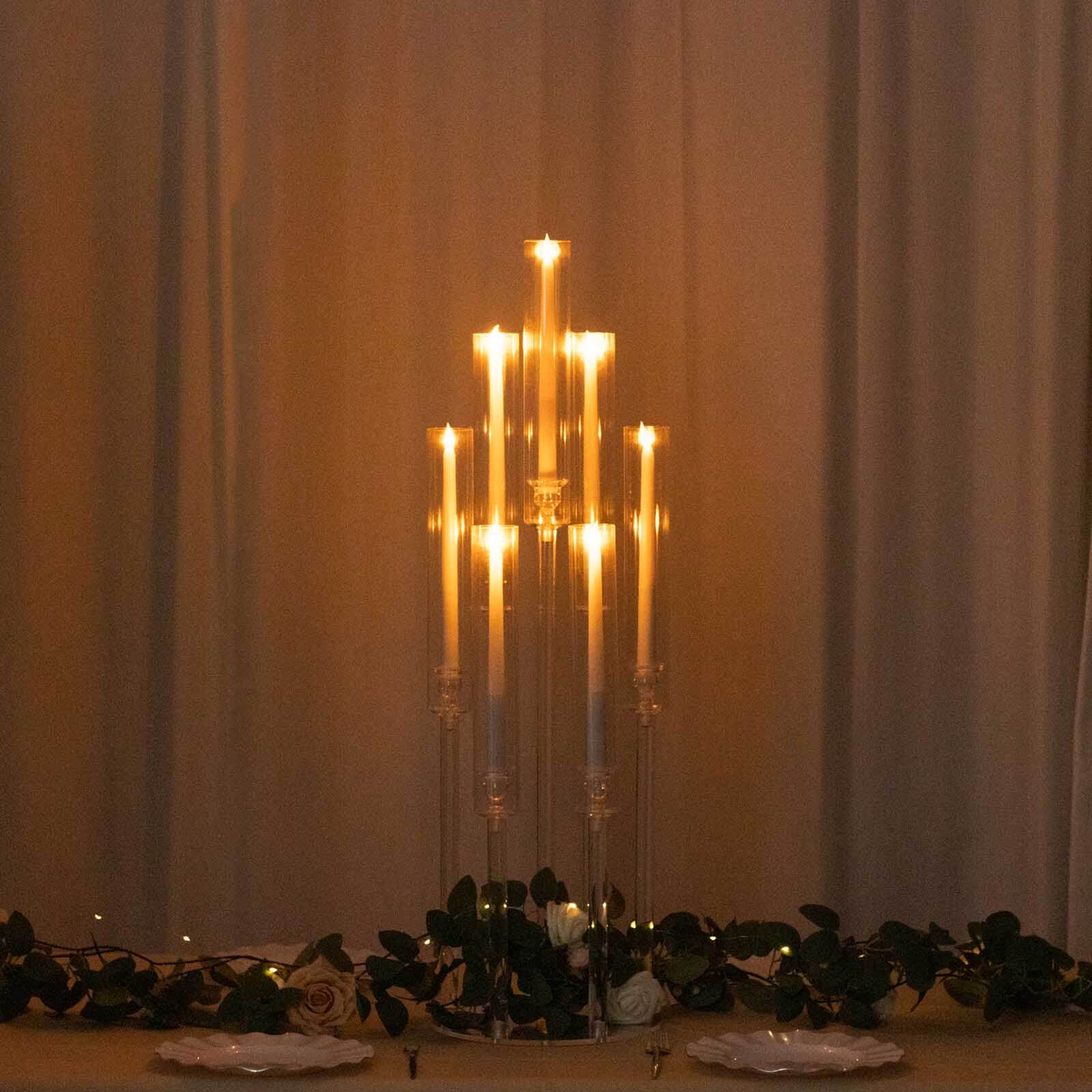 7-Arm Acrylic Cluster Round Taper Candelabra with Circular Base 33" Clear - Sophisticated Pillar Candle Holder Table Centerpiece for Events - Image 2