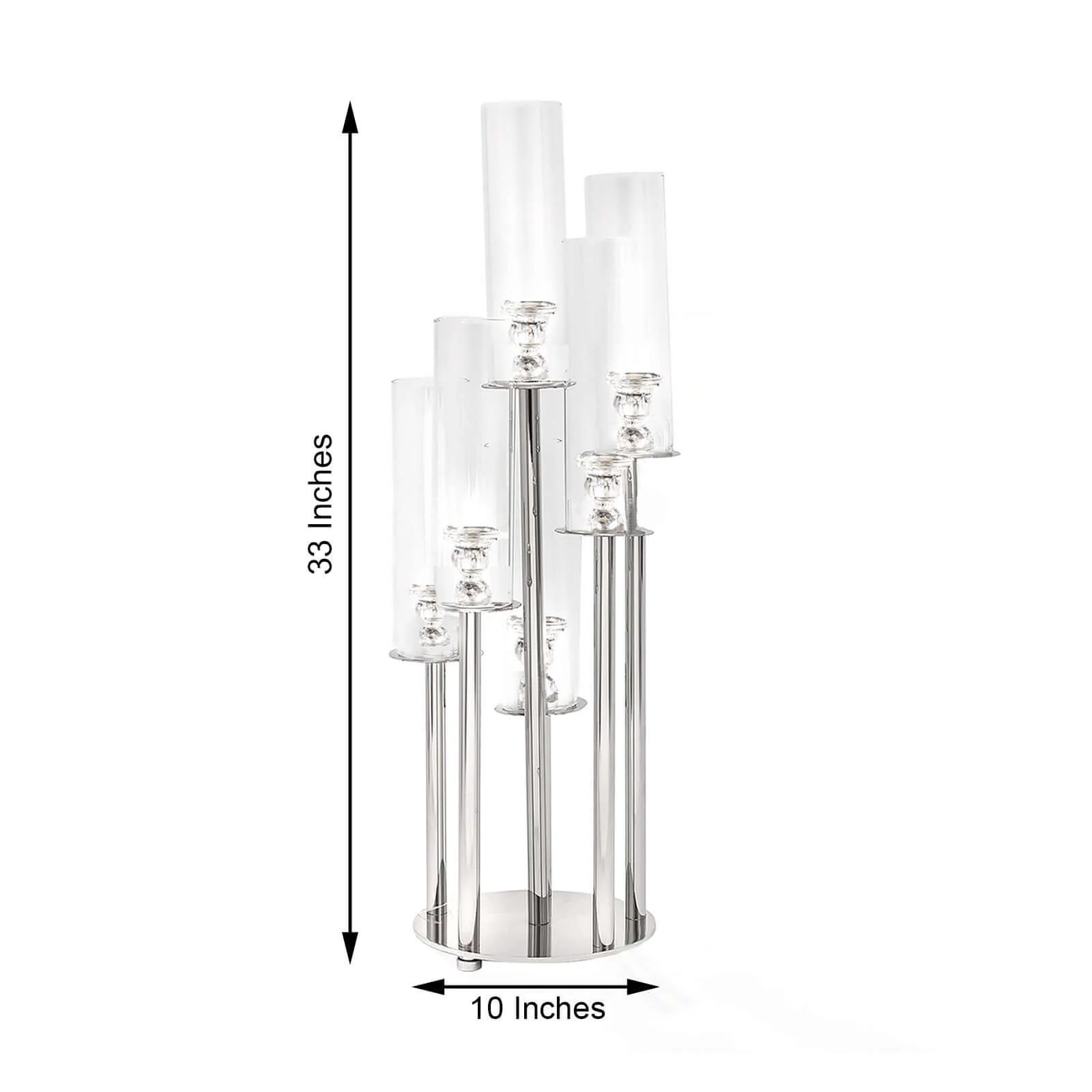7-Arm Crystal Candelabra Round Taper Design with Mirror Base 33" Clear - Sparkling Candle Holder Table Centerpiece for Votive & Pillar Candles - Image 3