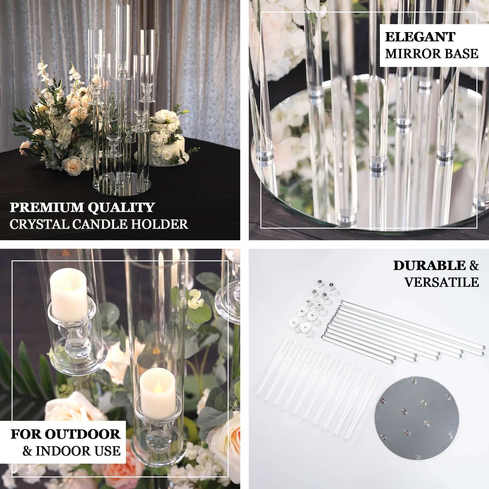 7-Arm Crystal Candelabra Round Taper Design with Mirror Base 33" Clear - Sparkling Candle Holder Table Centerpiece for Votive & Pillar Candles - Image 4