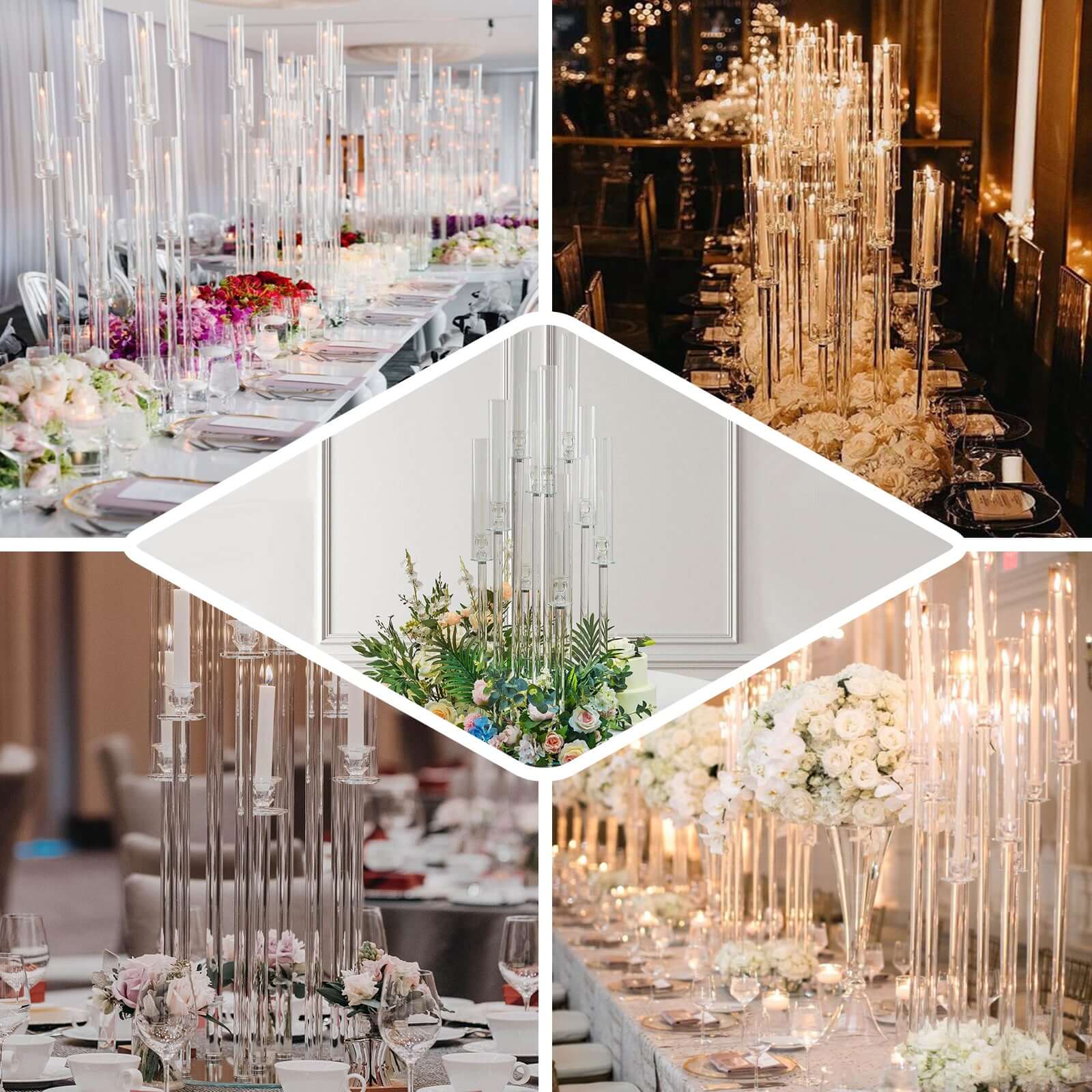 7-Arm Crystal Candelabra Round Taper Design with Mirror Base 33" Clear - Sparkling Candle Holder Table Centerpiece for Votive & Pillar Candles - Image 5