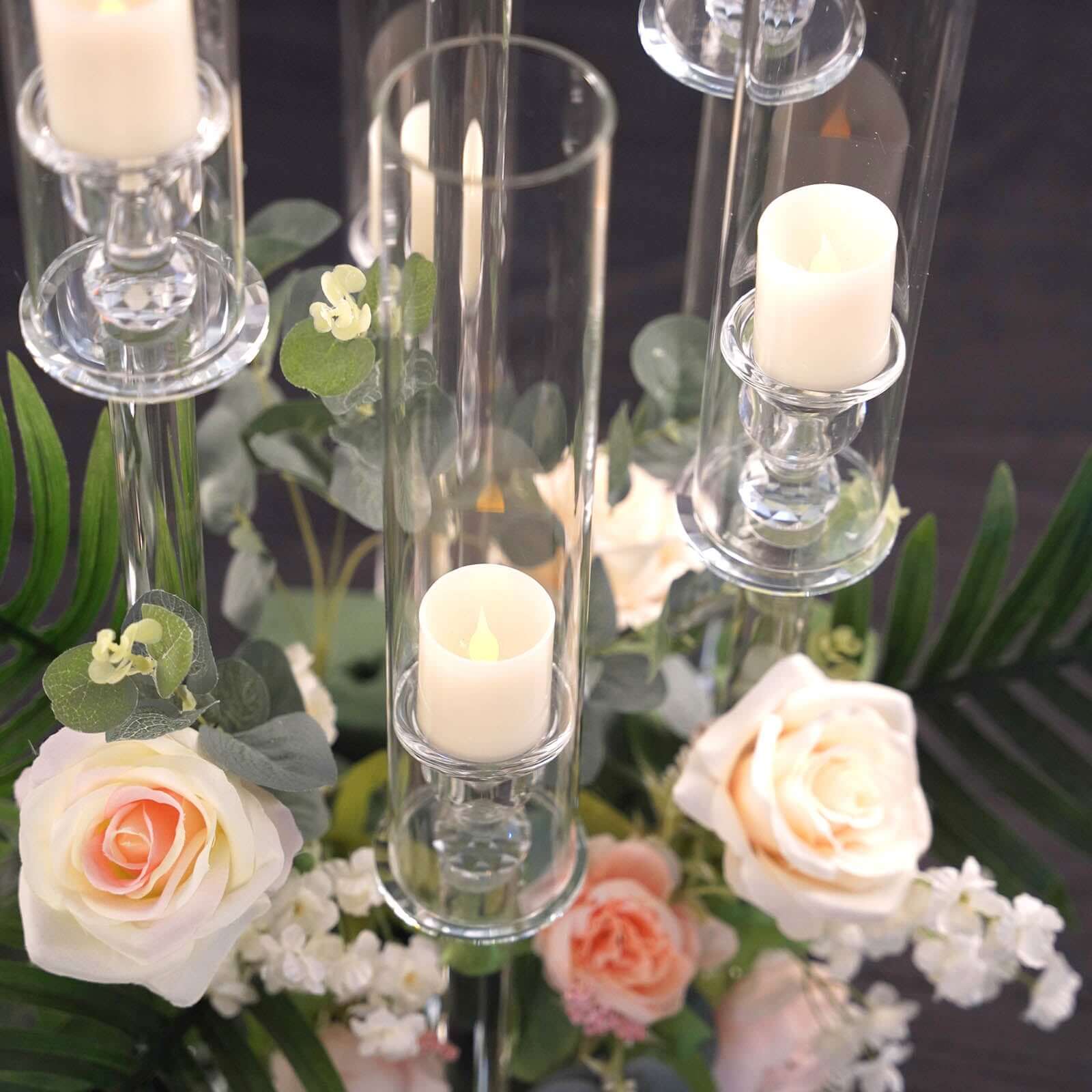 7-Arm Crystal Candelabra Round Taper Design with Mirror Base 33" Clear - Sparkling Candle Holder Table Centerpiece for Votive & Pillar Candles - Image 7