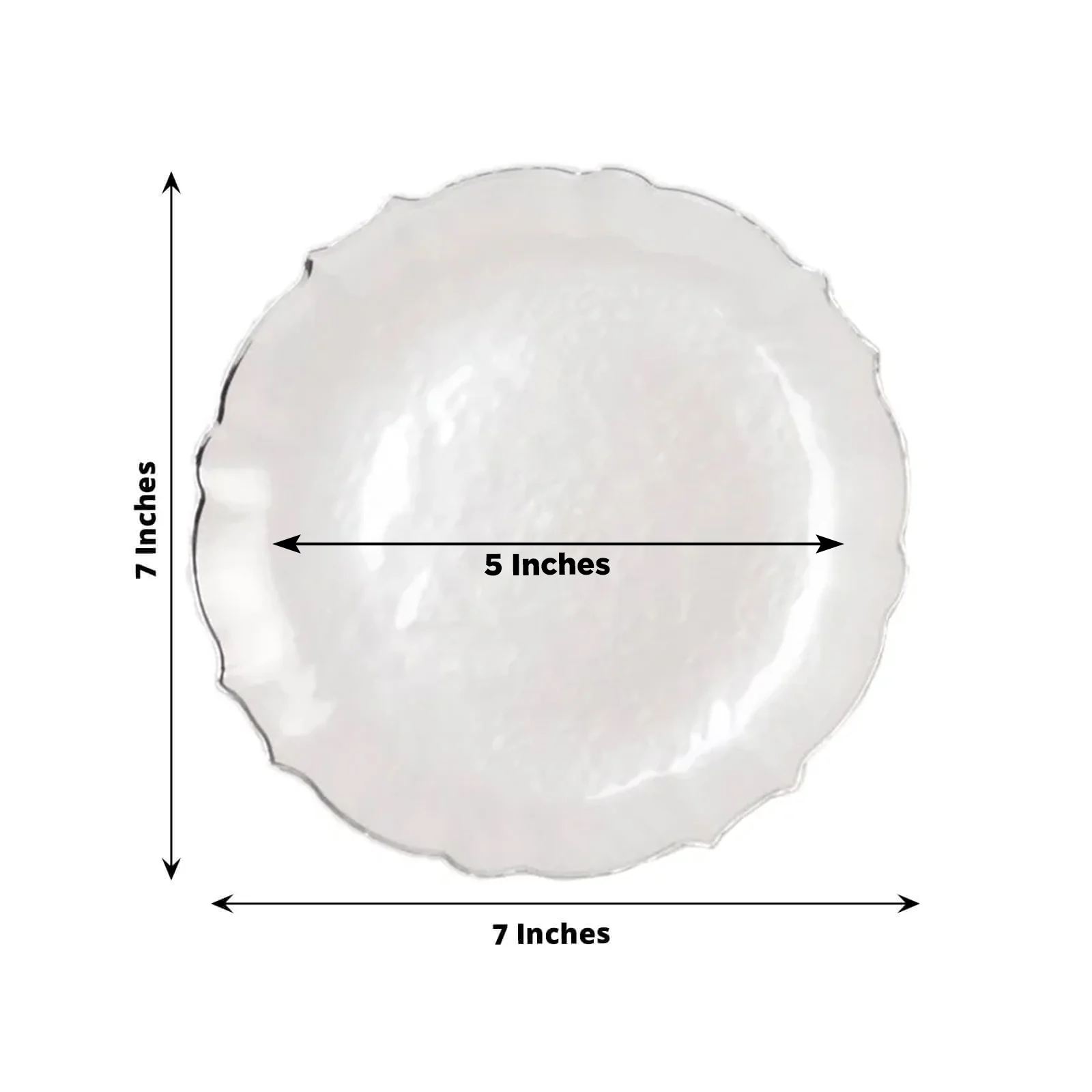 10-Pack Plastic Round Dessert Appetizer Plates 7" Pearl White Sunflower with Silver Scalloped Rim - Disposable Salad Plates for Sophisticated Events & Celebrations - Image 2