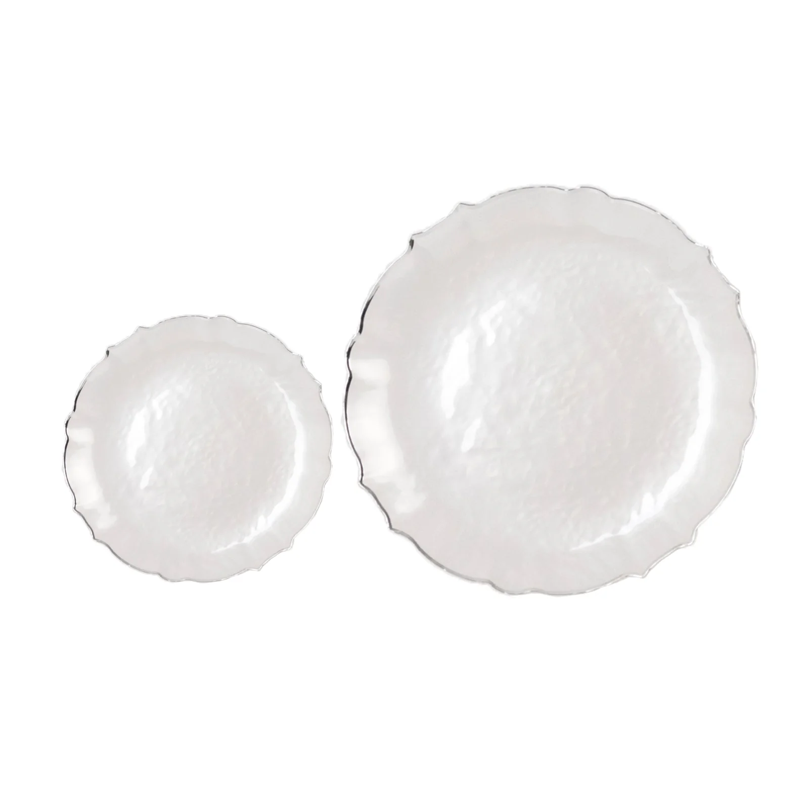 10-Pack Plastic Round Dessert Appetizer Plates 7" Pearl White Sunflower with Silver Scalloped Rim - Disposable Salad Plates for Sophisticated Events & Celebrations - Image 5