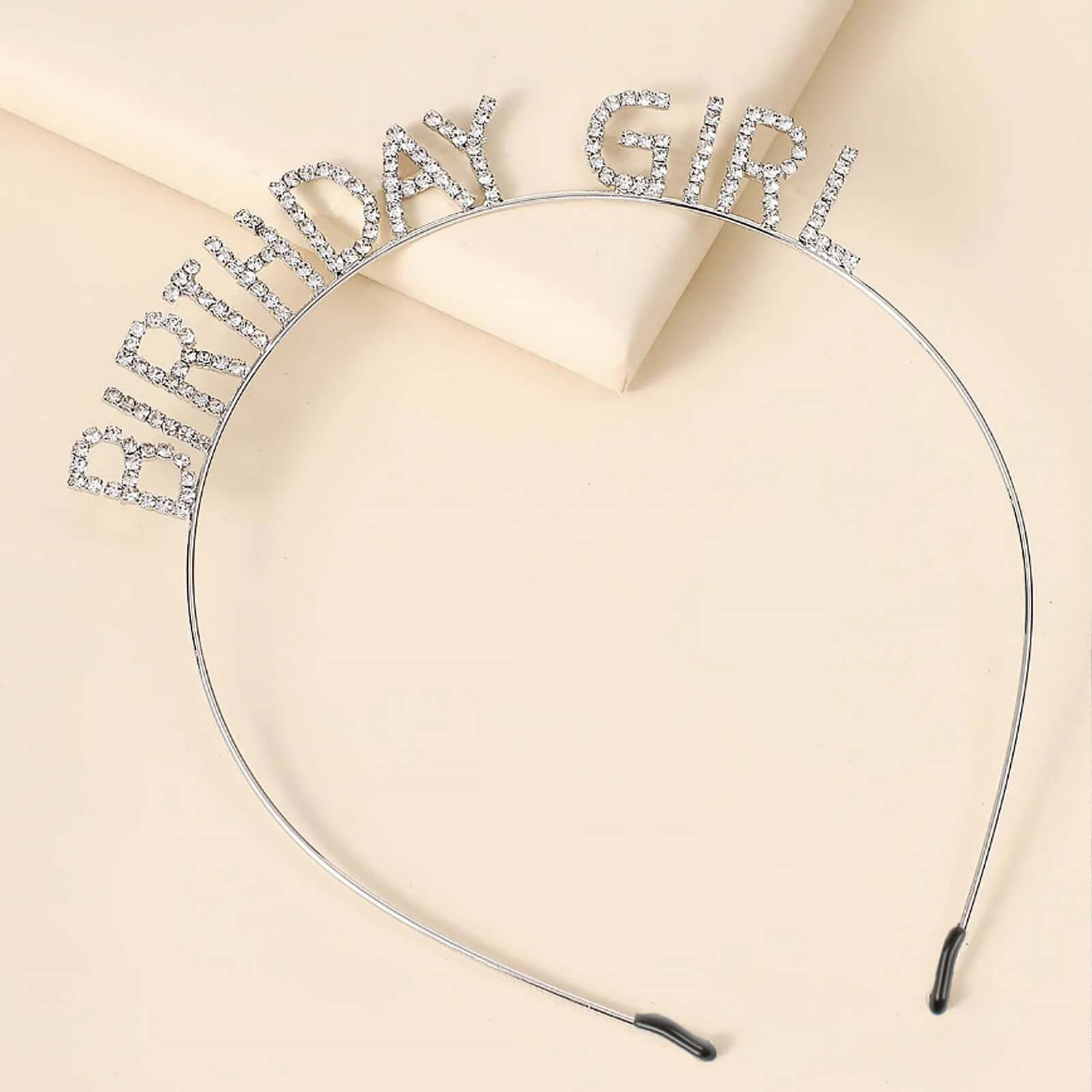 Silver Metal Diamond "Birthday Girl" Crown, Rhinestone Tiara Headband 7"
