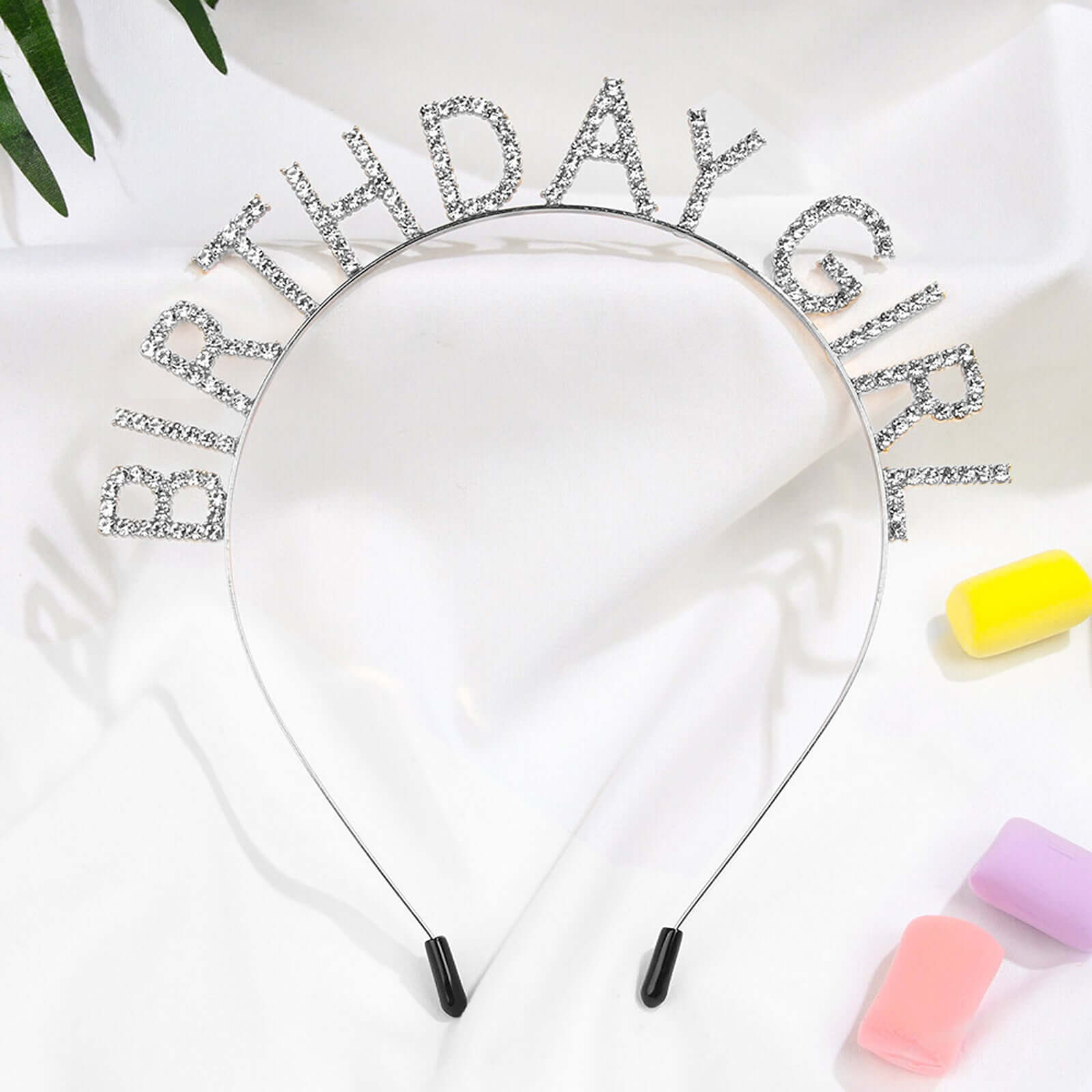 Silver Metal Diamond "Birthday Girl" Crown, Rhinestone Tiara Headband 7" - Image 4