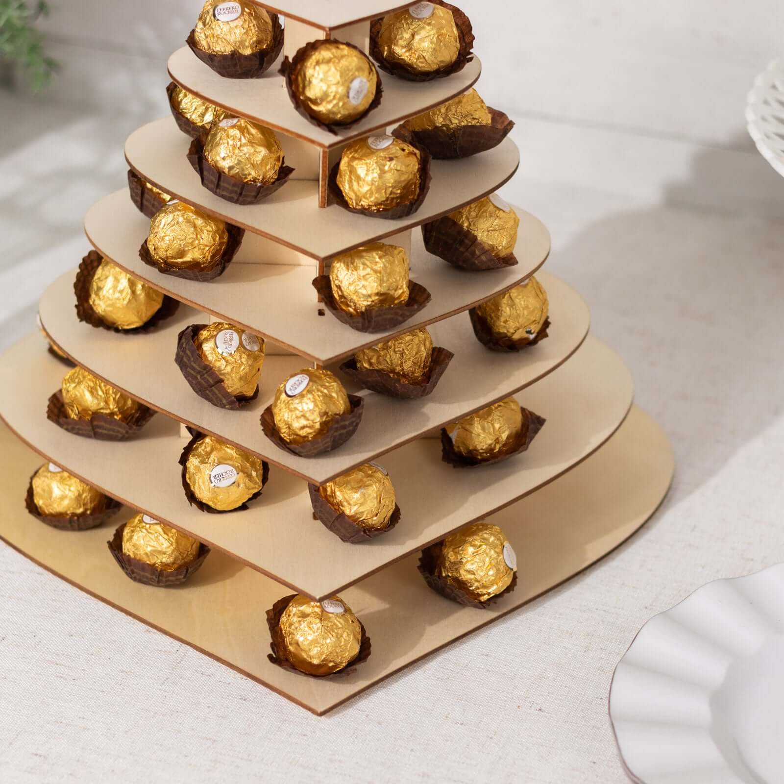 7-Tier Wooden Chocolate Display Stand 16" Heart Shape Natural with "Love" Topper - DIY Dessert Table Tower Rack - Image 5