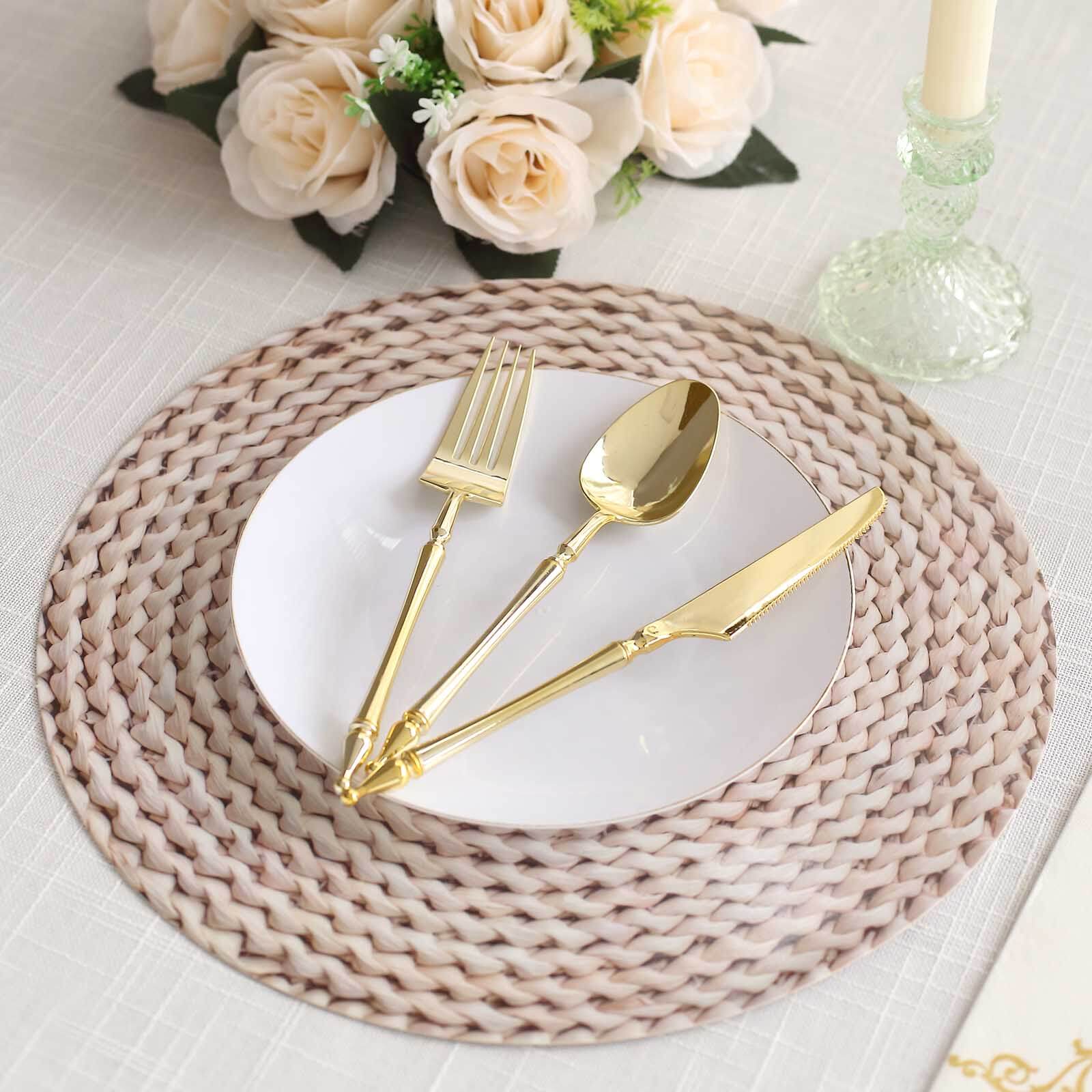 6-Pack Disposable Table Placemats 13" Wheat with Woven Rattan Print - 700GSM Cardboard Placemats for Rustic & Boho Themed Events - Image 6