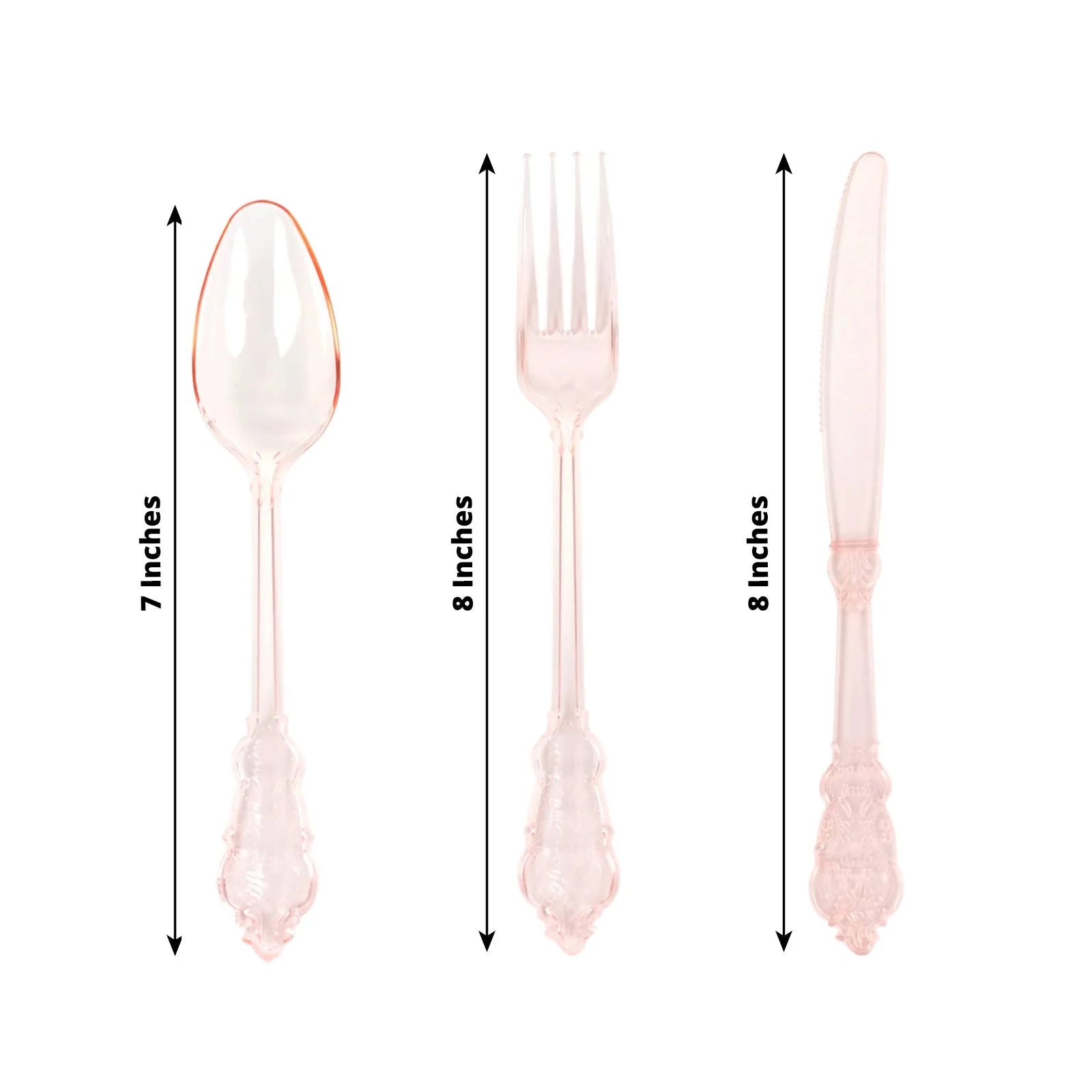 72 Pcs Plastic Silverware Set Transparent Blush in Baroque Style - Heavy Duty Disposable Knife, Fork, and Spoon Set - Image 3