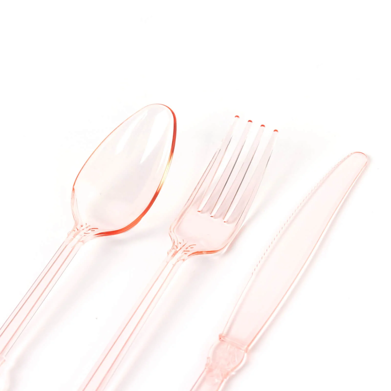 72 Pcs Plastic Silverware Set Transparent Blush in Baroque Style - Heavy Duty Disposable Knife, Fork, and Spoon Set - Image 8