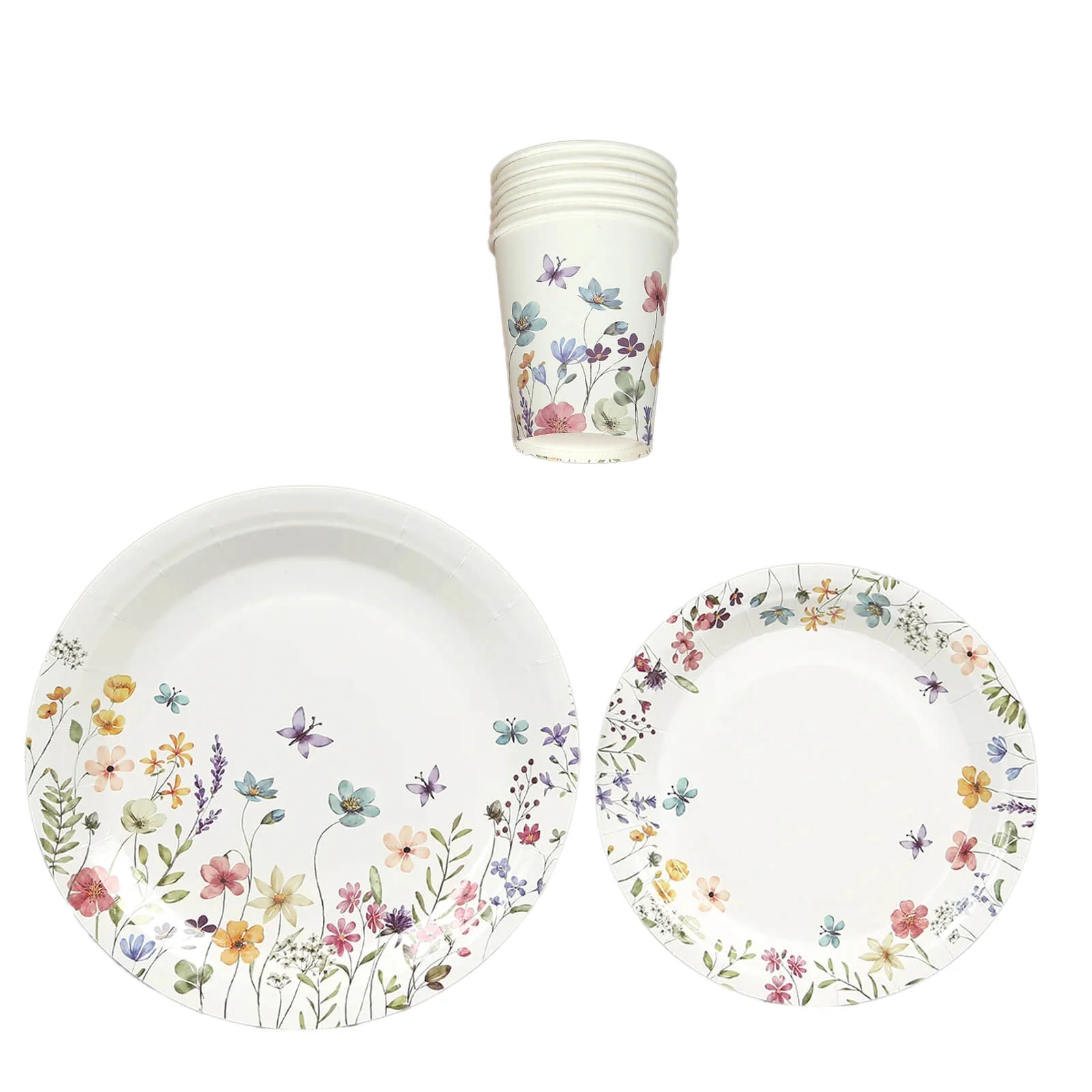 72 Pcs Paper Plates and Cups Set in White with Wildflower Butterfly Print - Disposable Party Supplies for Birthdays, Weddings & Events - Image 15