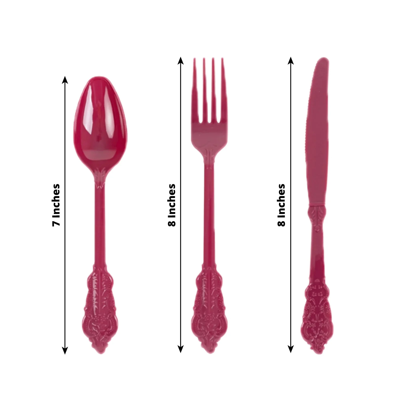 72 Pcs Plastic Silverware Set Burgundy in Baroque Style - Heavy Duty Disposable Knife, Fork, and Spoon Set - Image 3