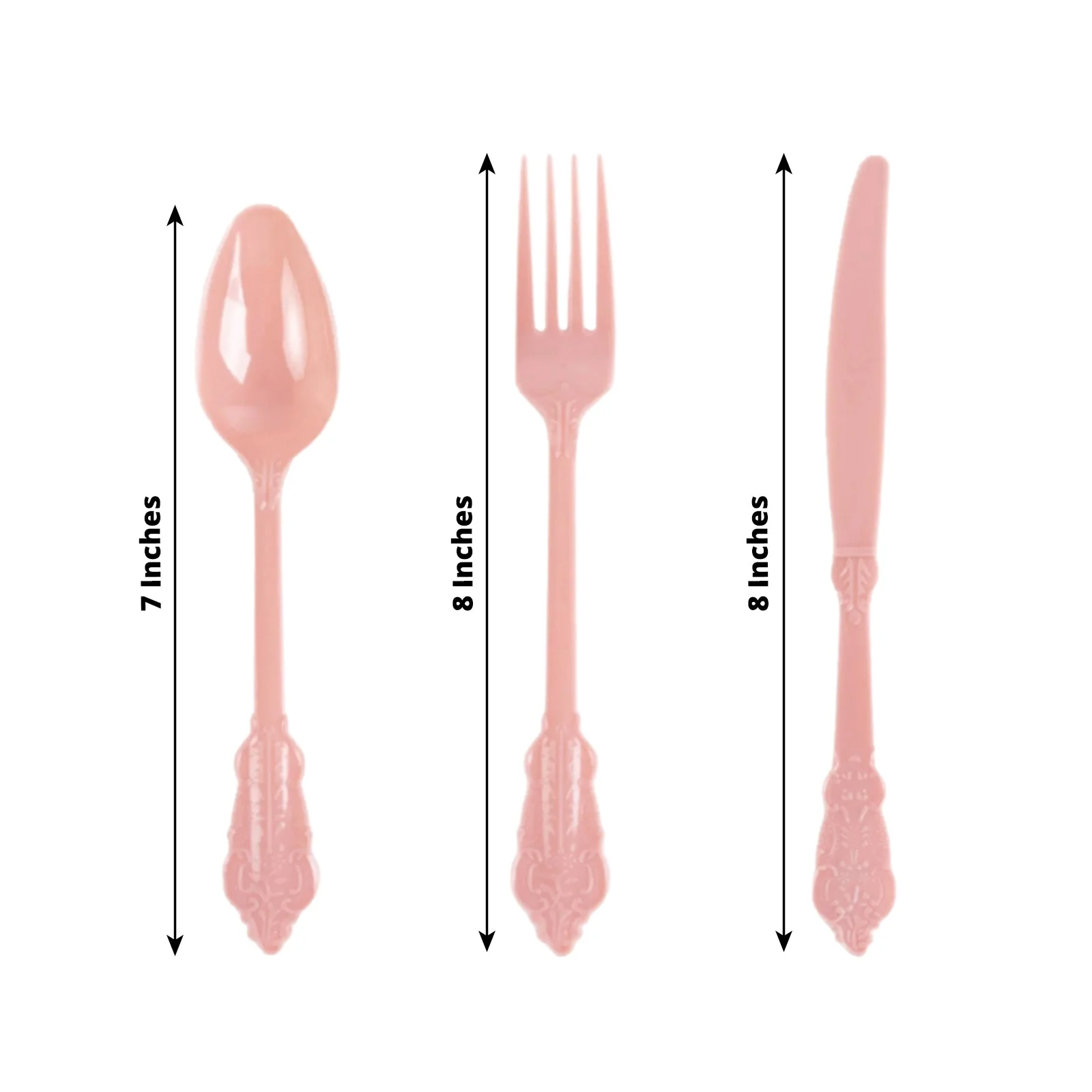 72 Pcs Plastic Silverware Set Dusty Rose in Baroque Style - Heavy Duty Disposable Knife, Fork, and Spoon Set - Image 3